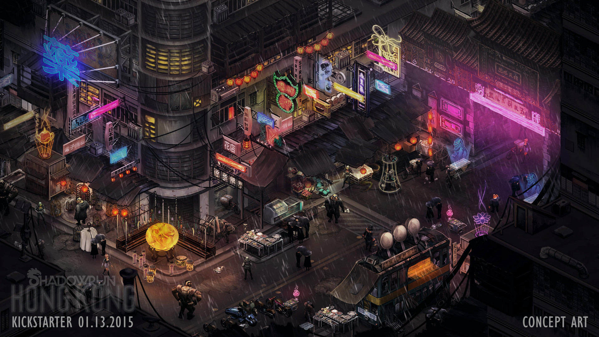 Shadowrun: Hong Kong, Concept art, Città cyberpunk, 16:9 Full HD, sfondo widescreen