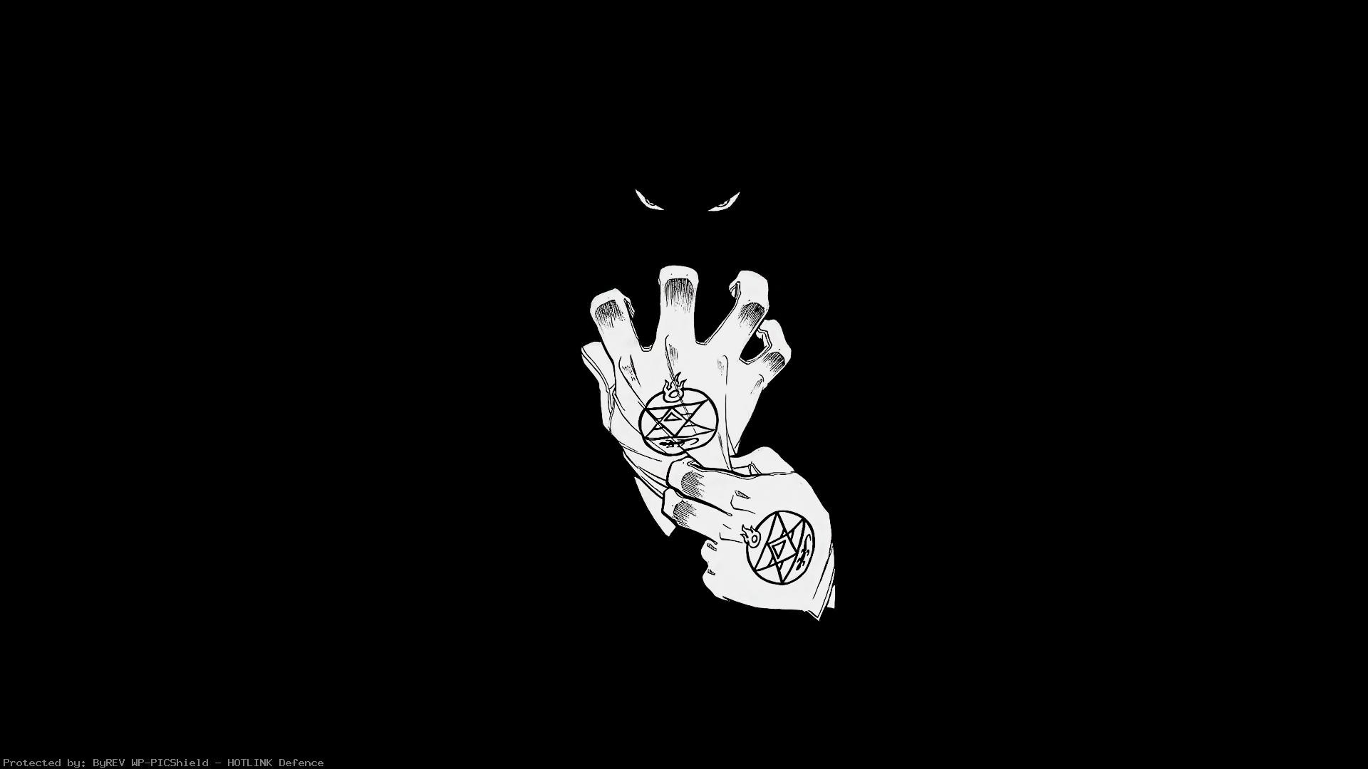 Fullmetal Alchemist, Roy Mustang, Guanto, Minimalismo, Sfondo nero, wallpaper 1920x1080