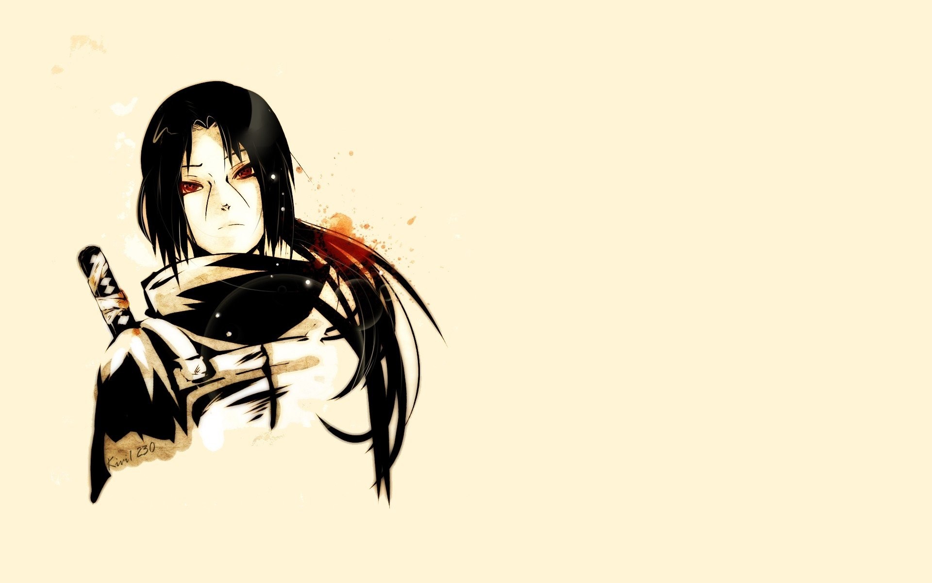 Itachi Uchiha, Naruto, Disegno, Sfondo crema, Full HD, wallpaper per portatile