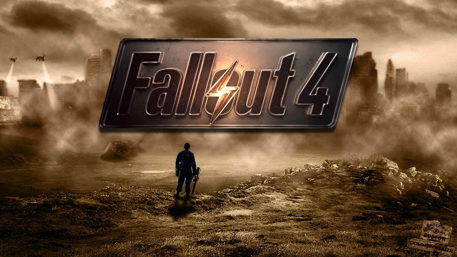 Fallout 4, Logo, Zona contaminata, Seppia, Full HD, sfondo desktop