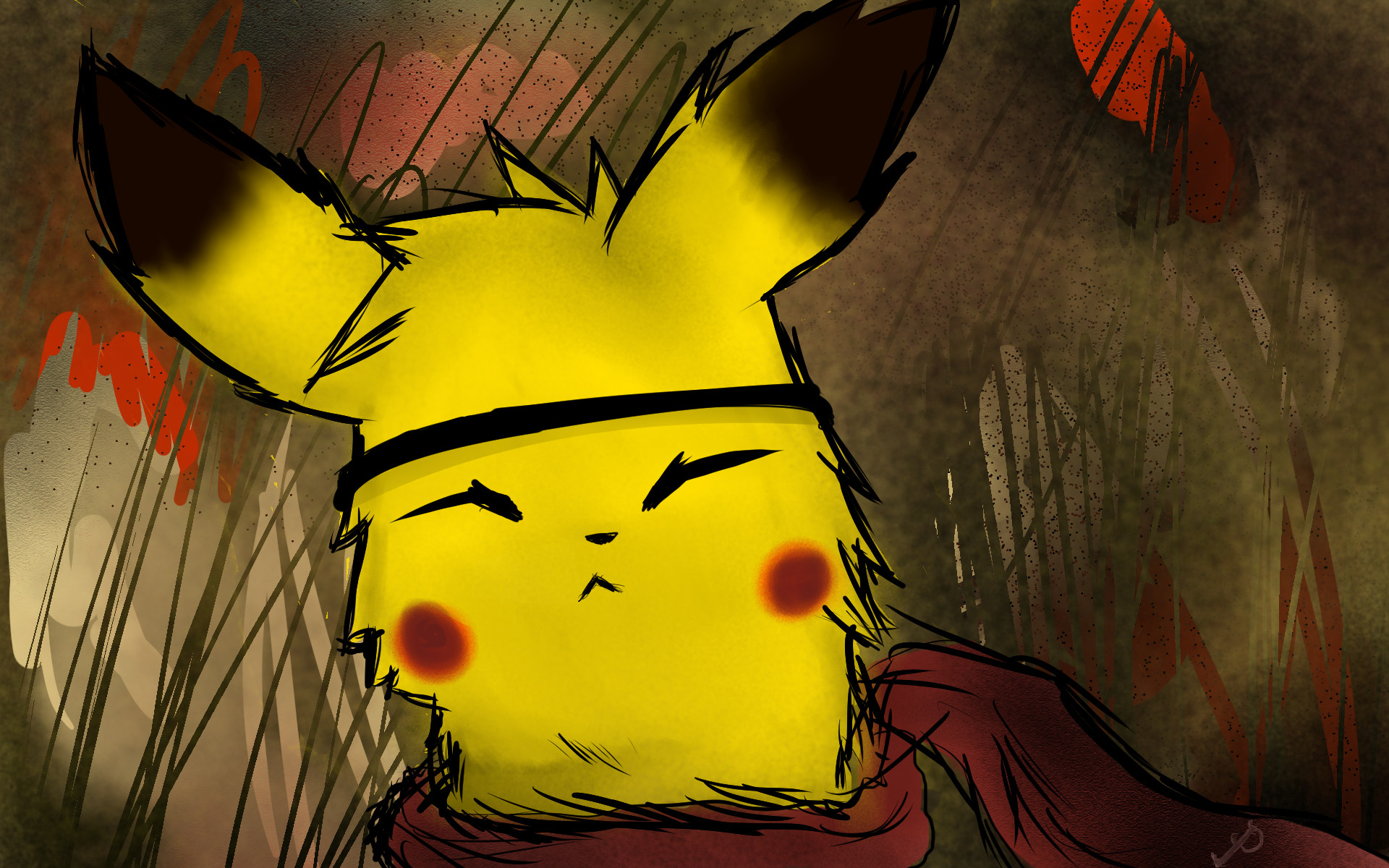 Pikachu, Pokémon, Pittura, Sciarpa rossa, 1920x1200, sfondo MacBook Pro
