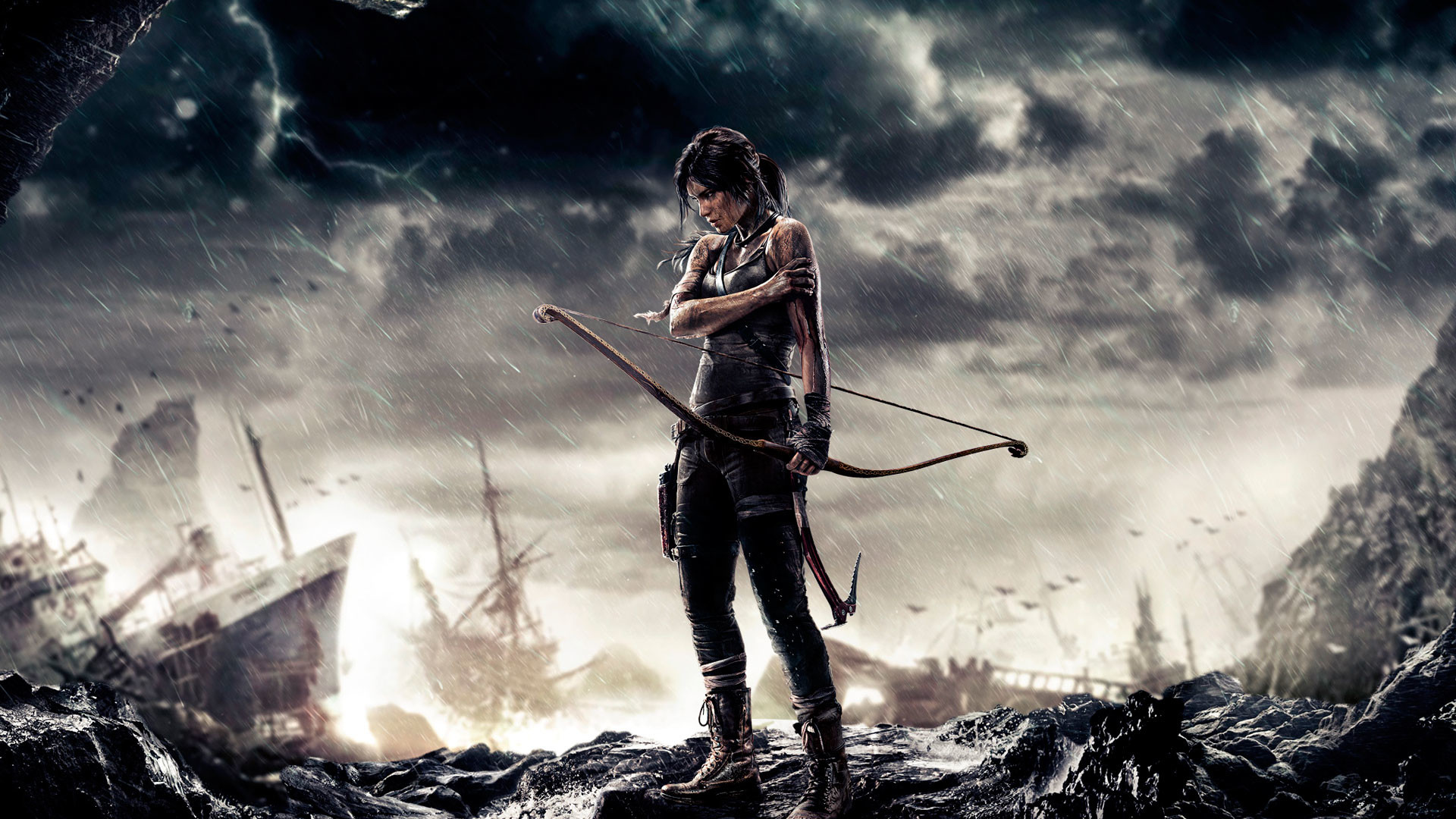 Lara Croft, Tomb Raider (2013), Yamatai, Naufragi, Tempesta, Full HD, sfondo per PC e portatile