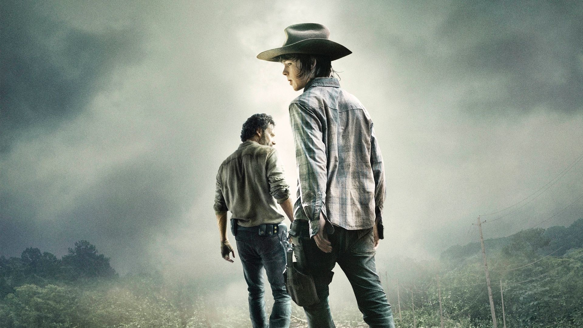 The Walking Dead, Rick Grimes, Carl Grimes, Cappello da sceriffo, Nebbia, sfondo widescreen Full HD