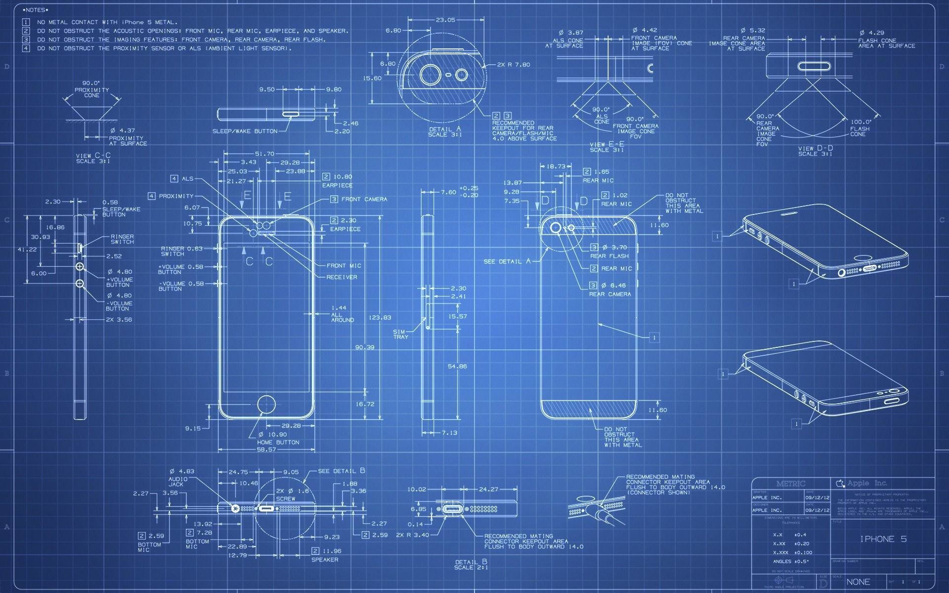 iPhone, Progetto tecnico, Blueprint, Blu, 1920x1200, sfondo per PC
