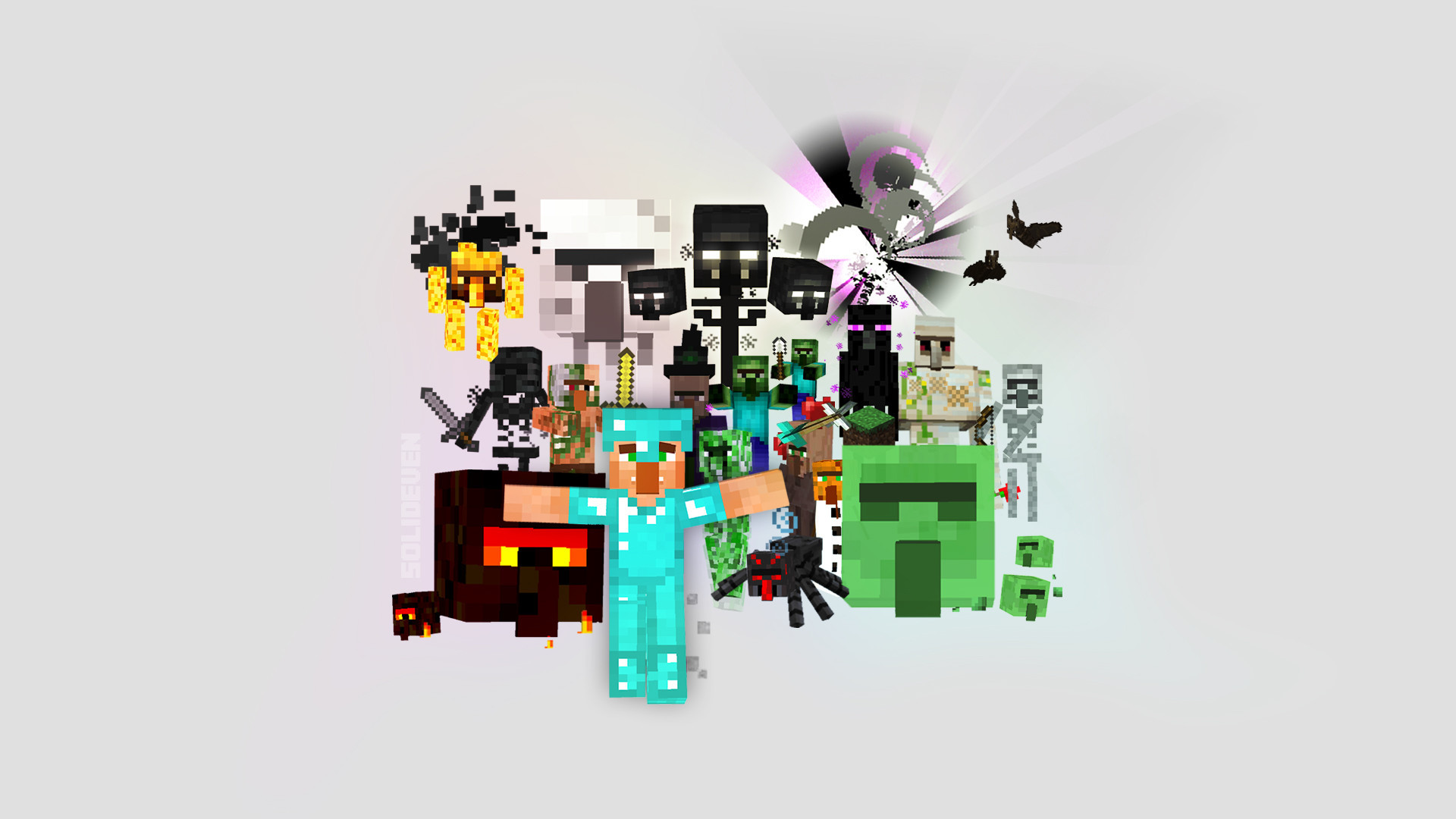 Minecraft, Steve, Wither, Mob, Sfondo bianco, 1920x1080, wallpaper desktop
