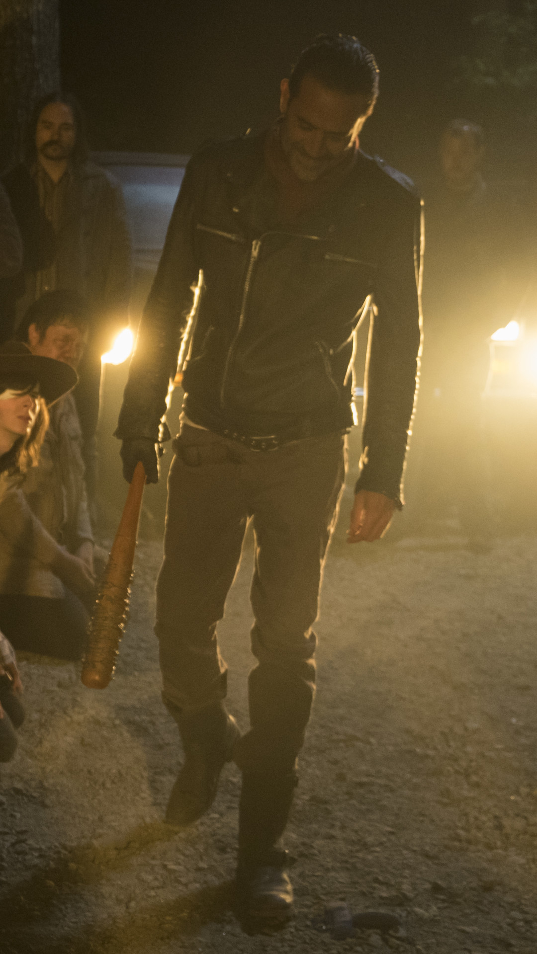 The Walking Dead, Negan, Mazza da baseball, Notte, Torce, Full HD, sfondo verticale per cellulare