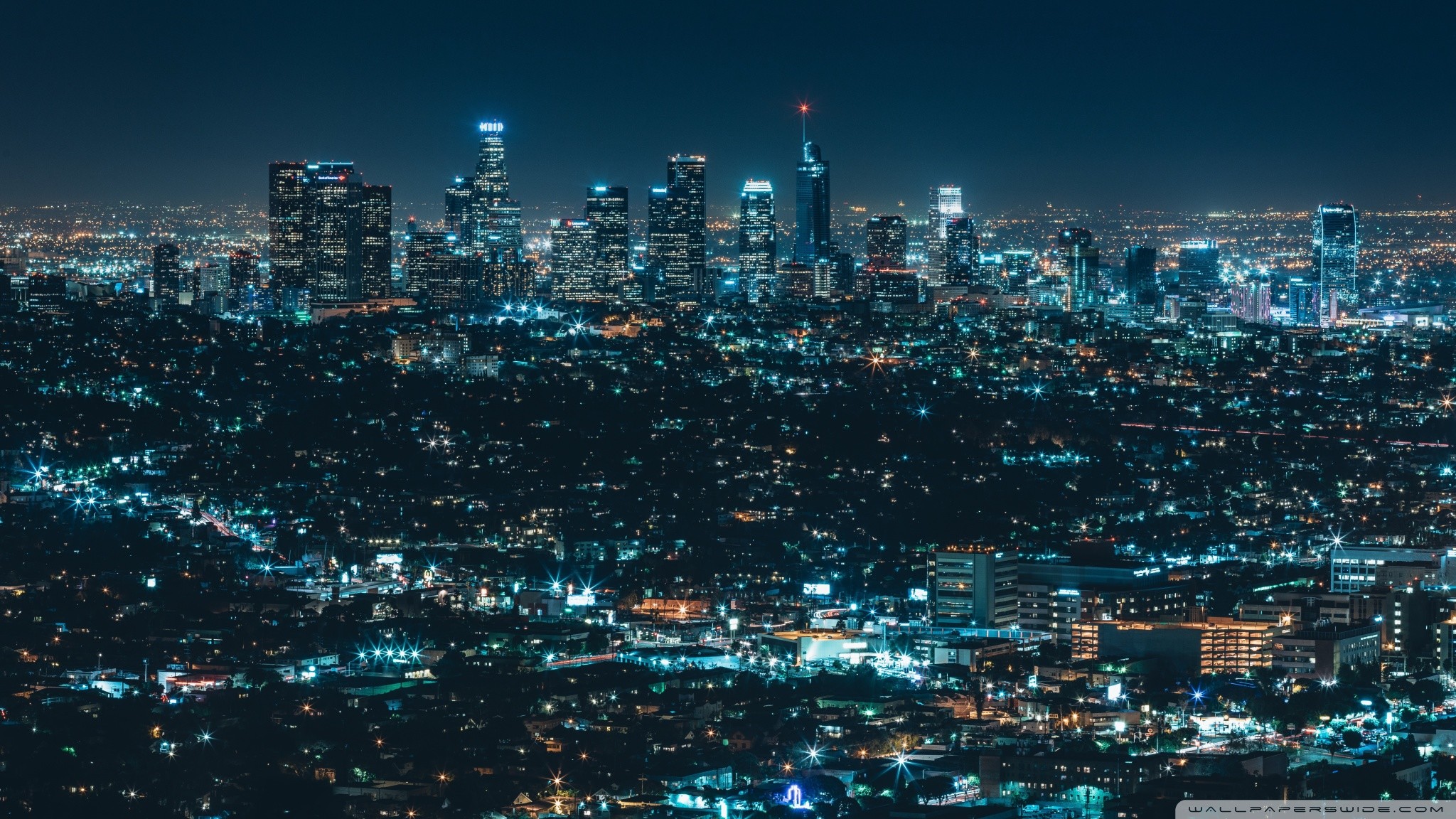 Los Angeles, Luci della città, Notte, Vista dall'alto, Full HD, wallpaper per portatile