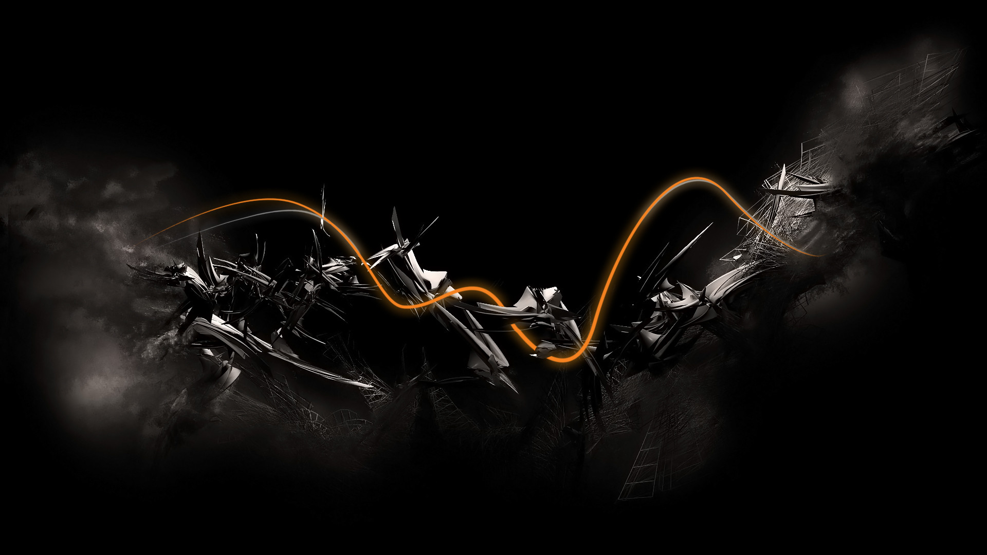 Astratto, Linee arancioni, Sfondo nero, Rendering 3D, wallpaper per desktop