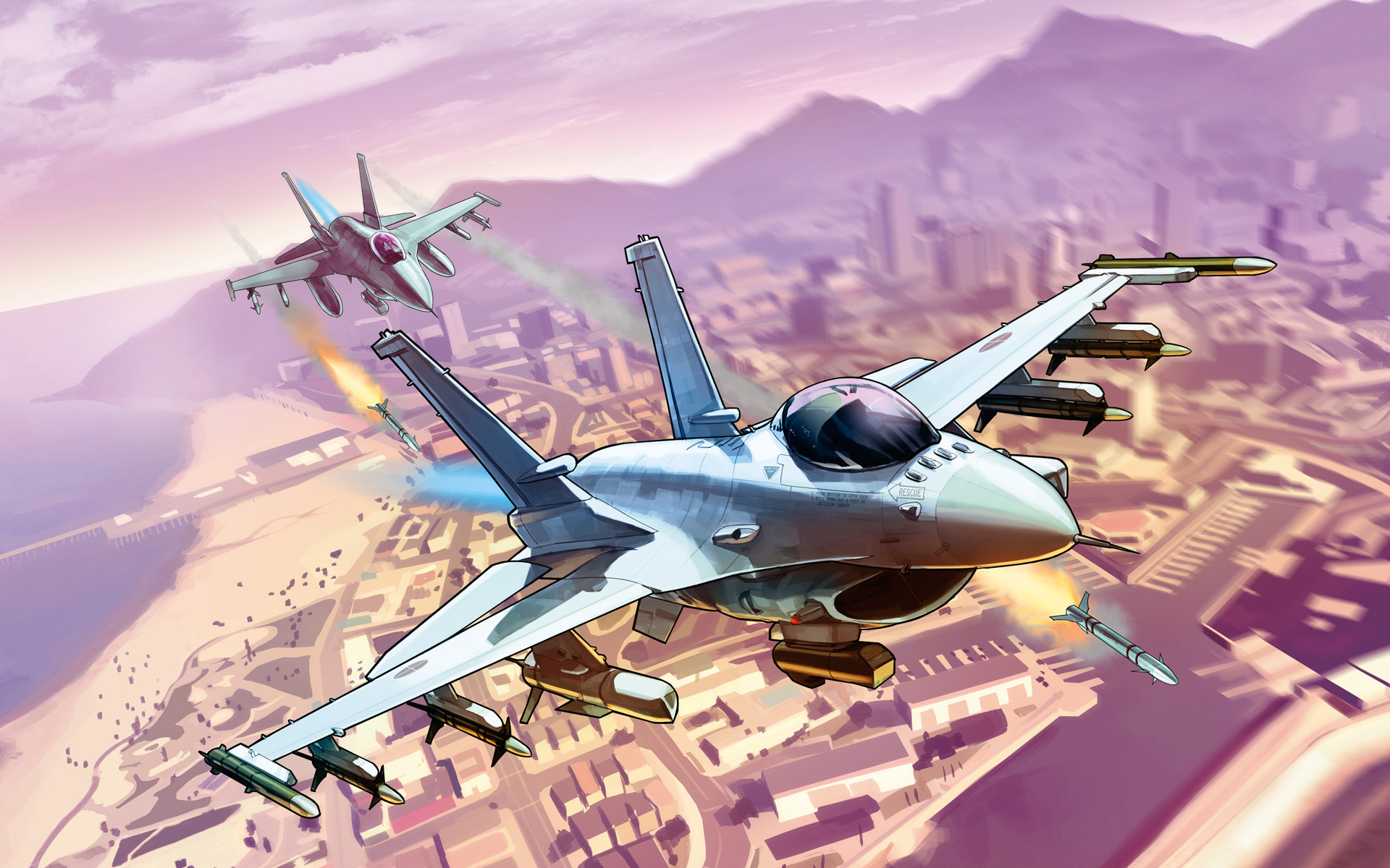 Grand Theft Auto V, Caccia, Jet militare, Vista aerea, 1920x1200, sfondo per PC