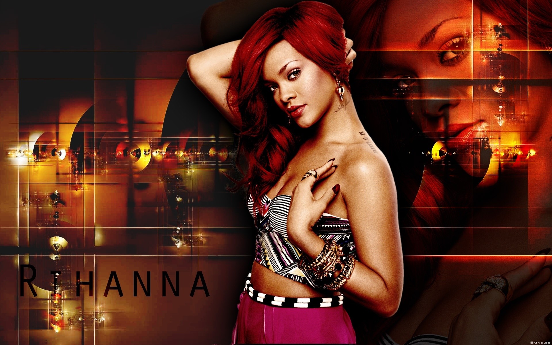 Rihanna, Capelli rossi, Arte digitale, Luci bokeh, 1920x1200, immagine di sfondo