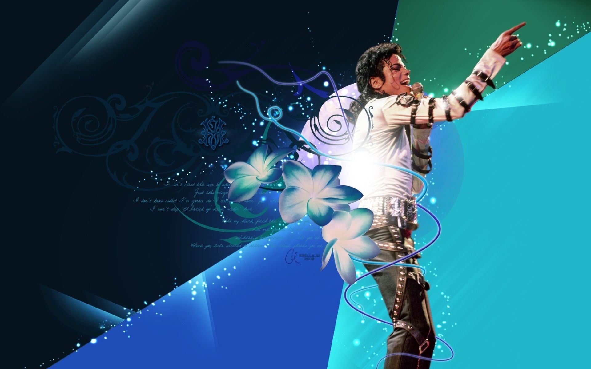 Michael Jackson, Arte digitale, Fiori, Toni azzurri, 1920x1200, sfondo per PC