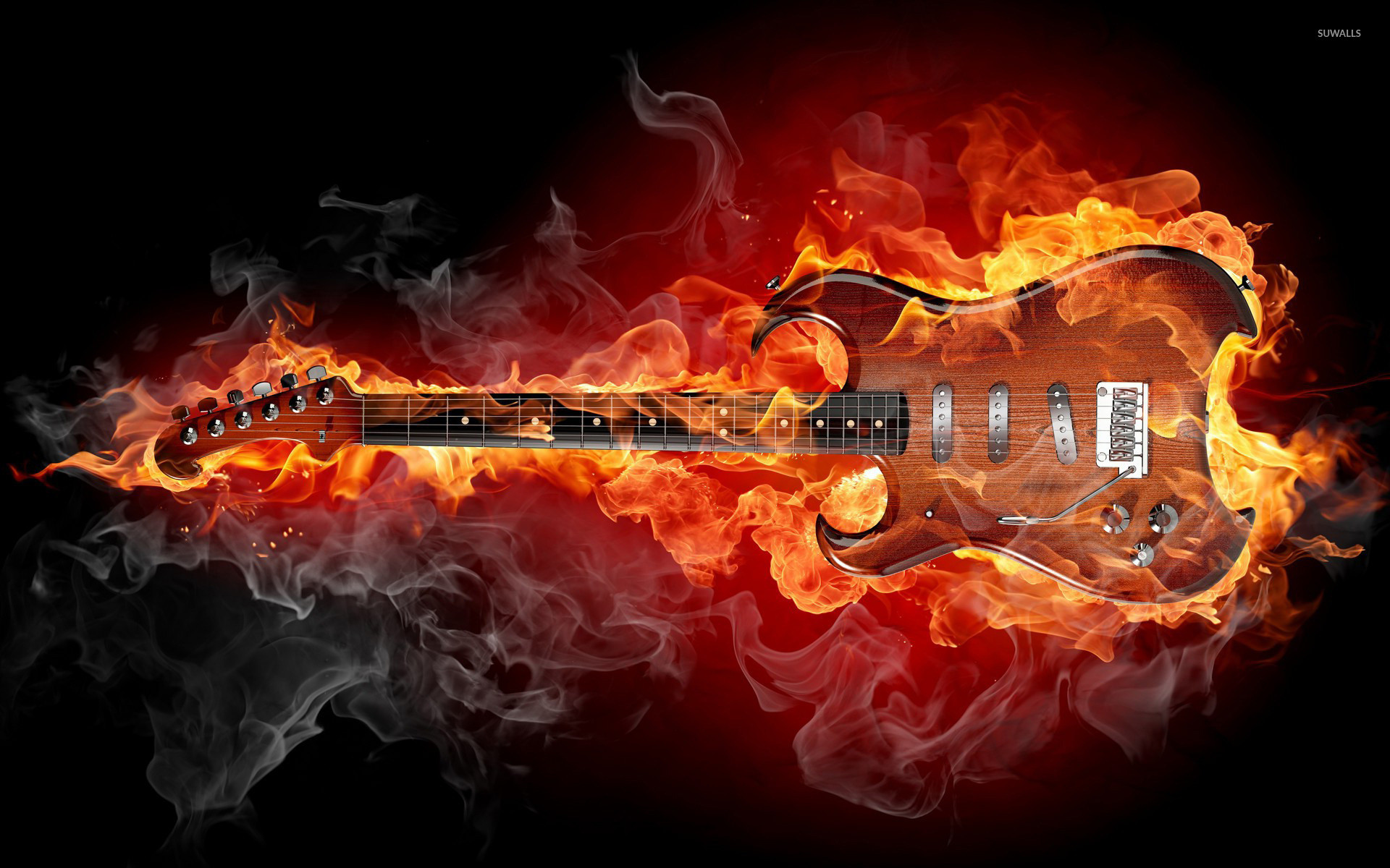 Chitarra elettrica, Fuoco, Fiamme, Fumo, 1920x1200, immagine di sfondo