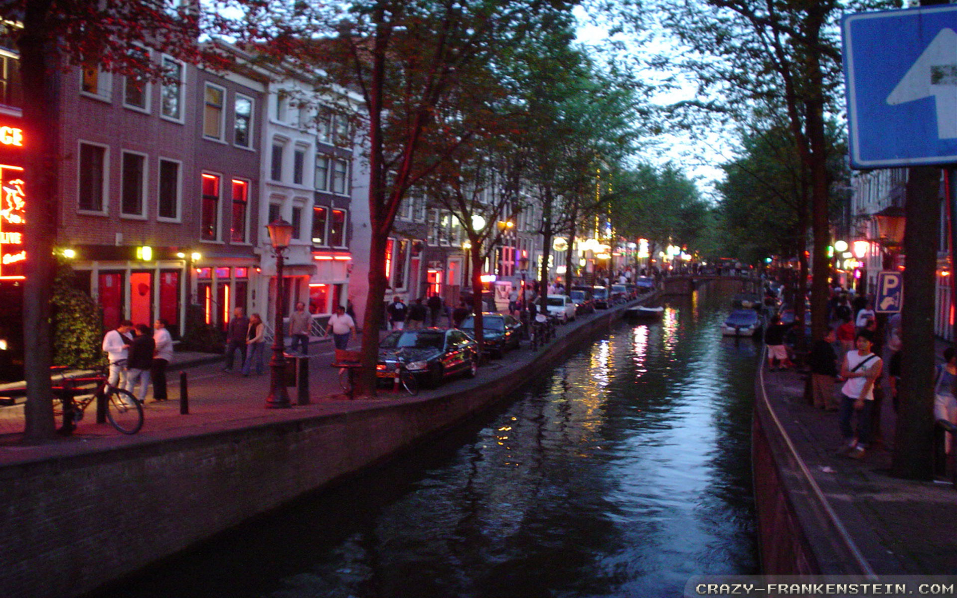 Amsterdam, De Wallen, Quartiere a luci rosse, Canale, Sera, Full HD, sfondo desktop