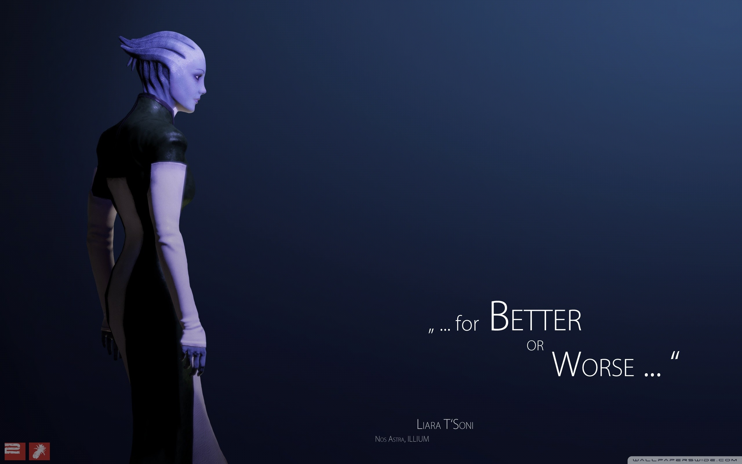 Liara T'Soni, Mass Effect, Asari, Citazione, Blu, 2560x1600, immagine di sfondo
