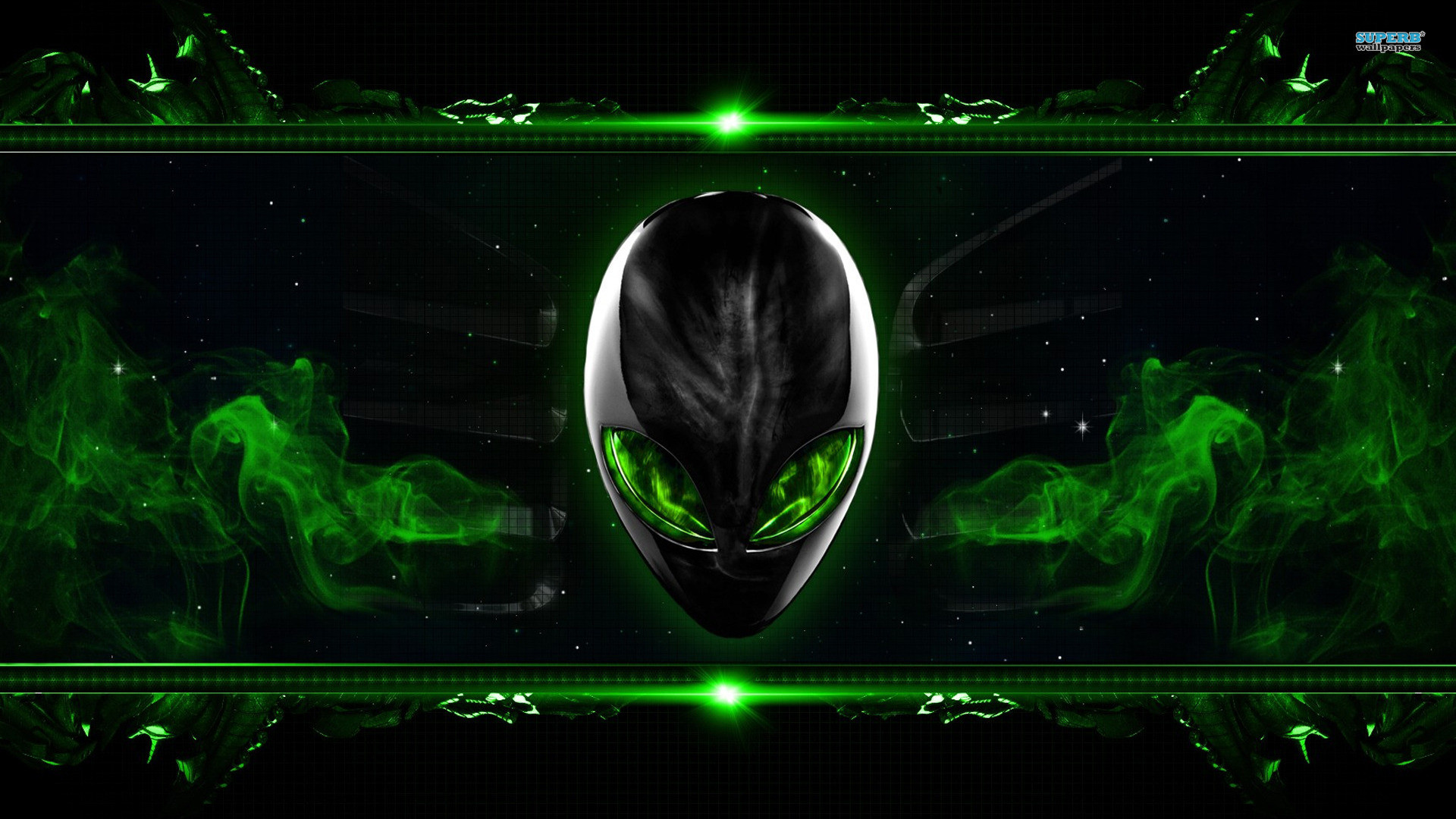 Alienware, Testa aliena, Fumo verde, Spazio, 1920x1080, sfondo per PC