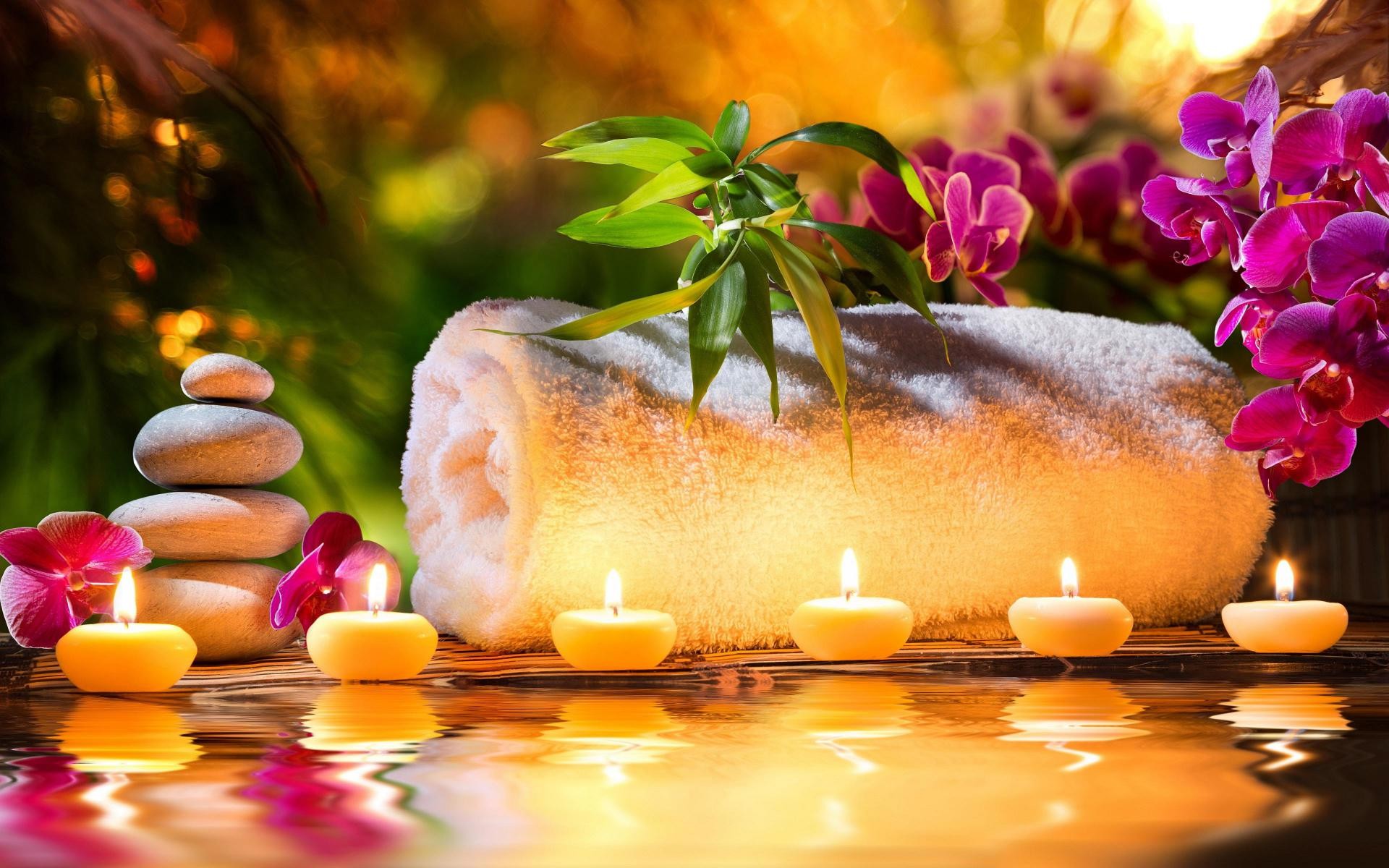 Spa, Candele, Orchidee, Pietre zen, sfondo per desktop