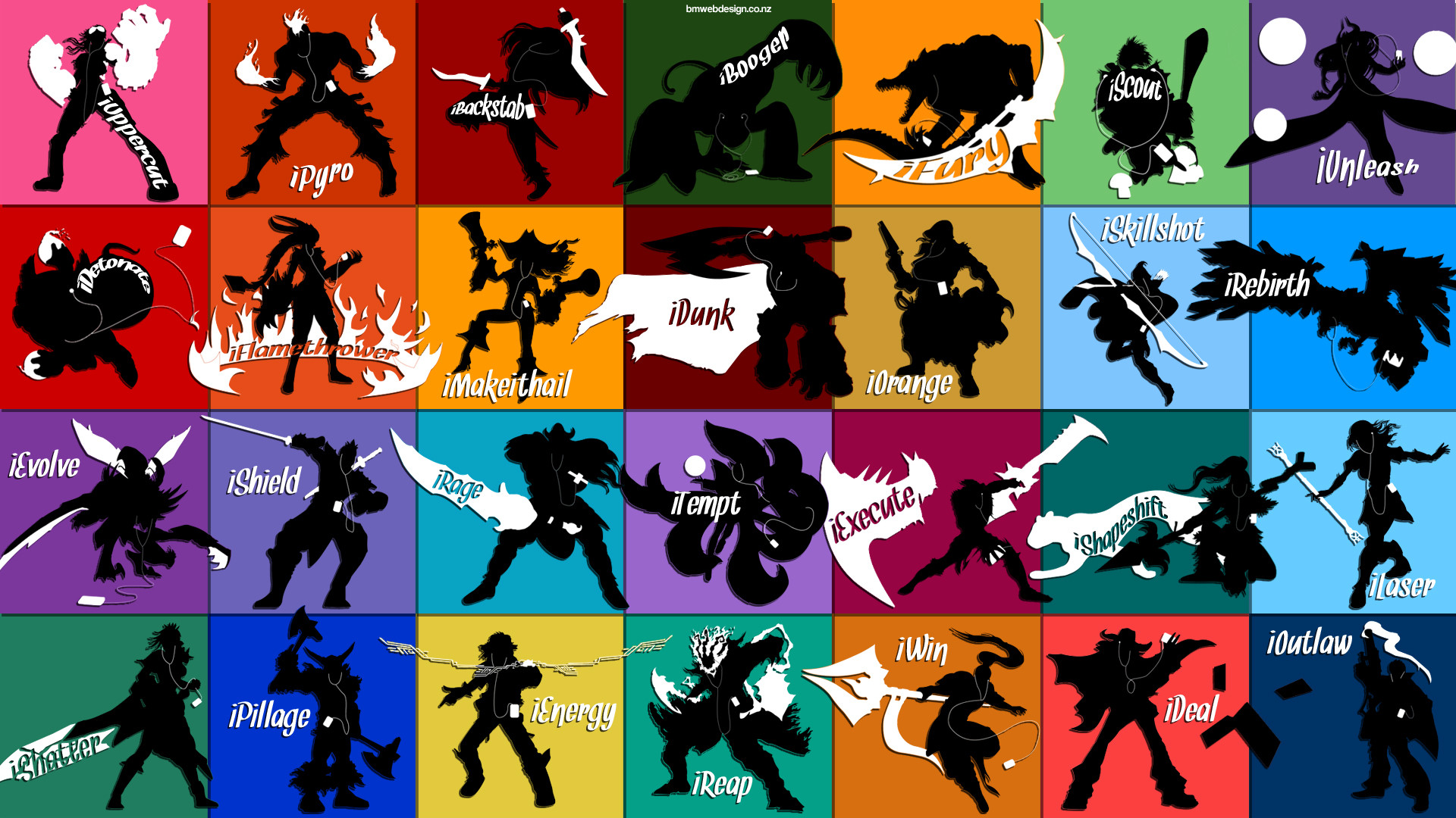 League of Legends, Silhouette campioni, Colori vivaci, Griglia, Full HD 1080p, sfondo desktop