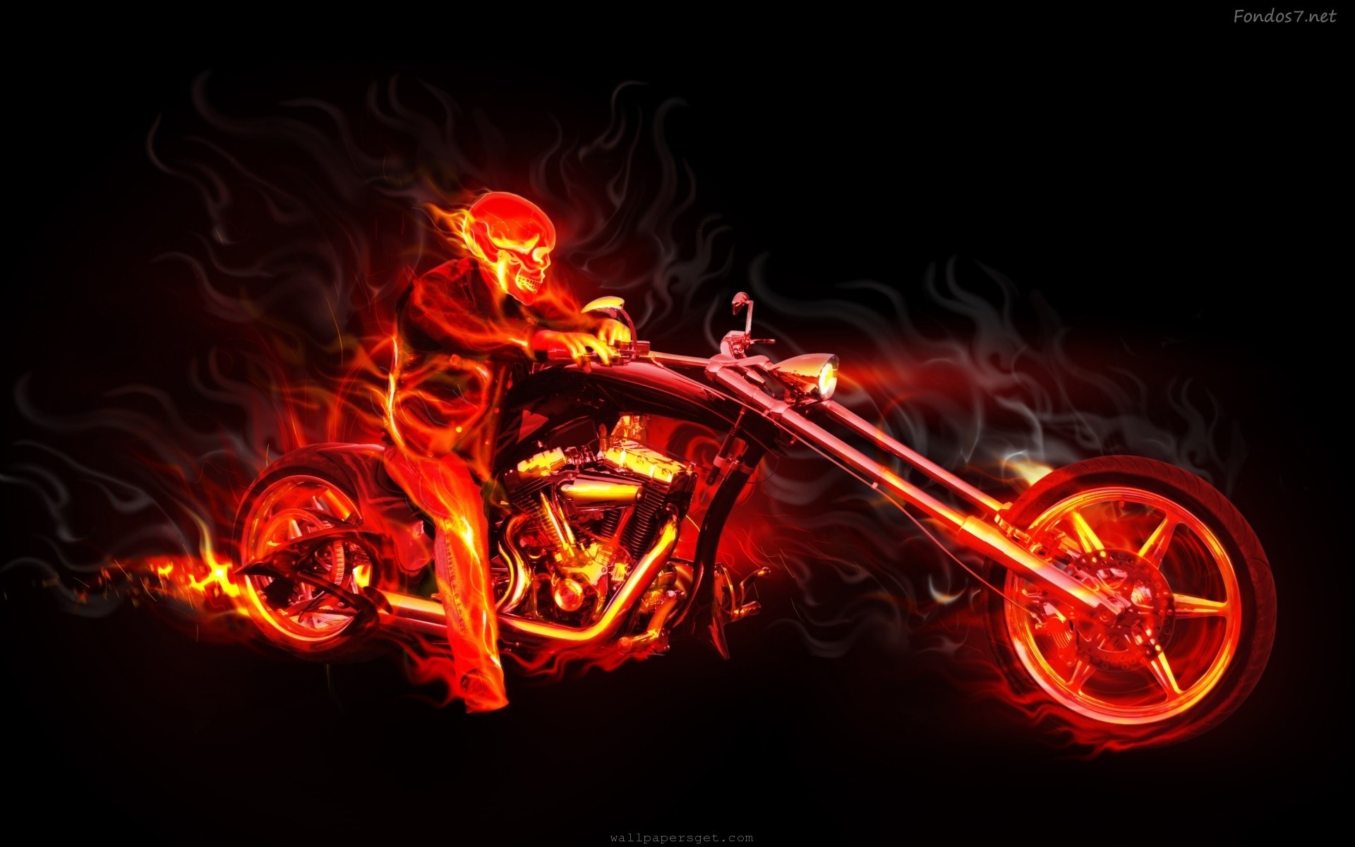 Chopper in fiamme, Ghost Rider, Fuoco, Sfondo nero, 16:10 Full HD, wallpaper widescreen