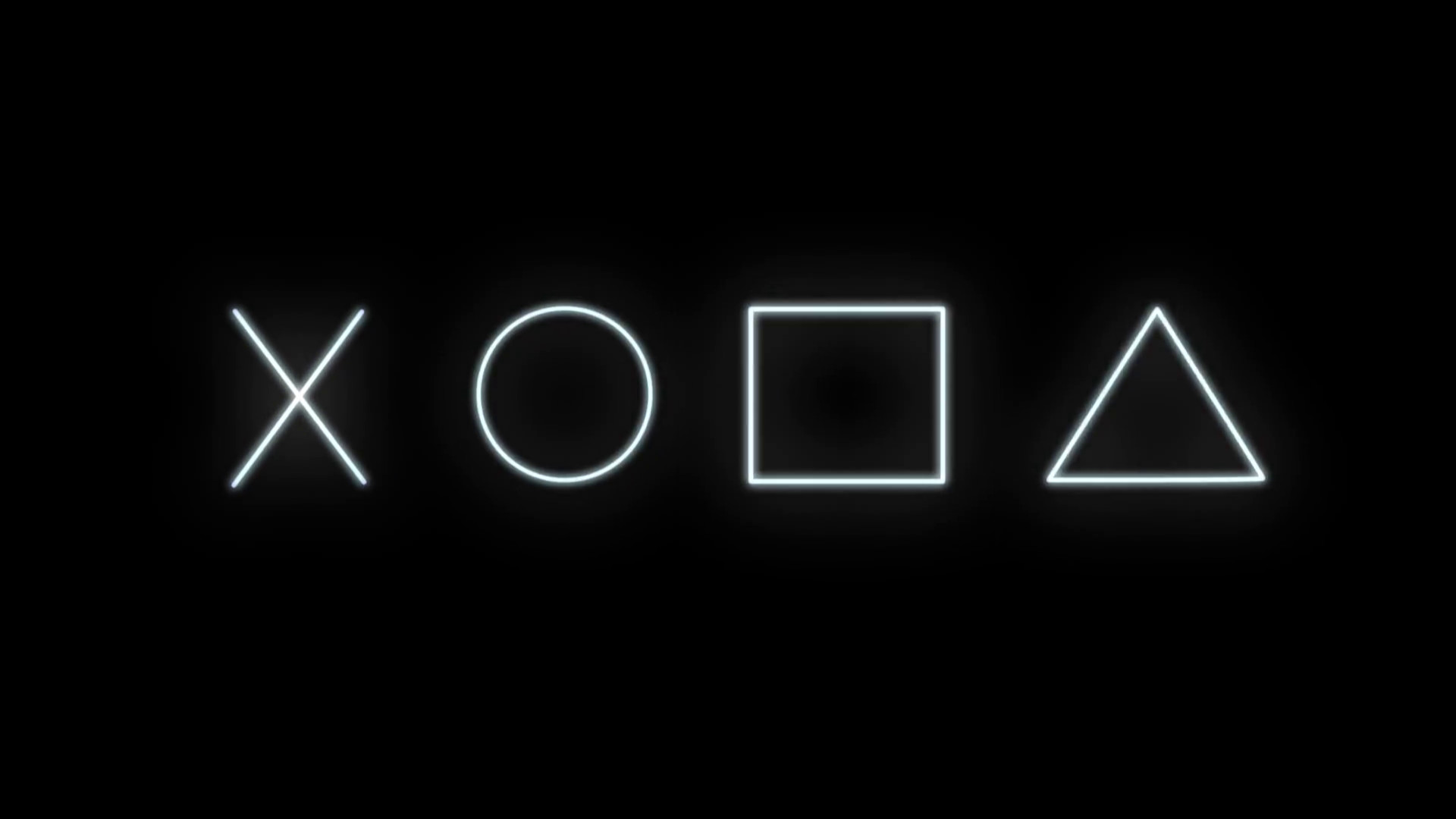 Simboli PlayStation, Neon bianco, Sfondo nero, 16:9 Full HD, wallpaper widescreen
