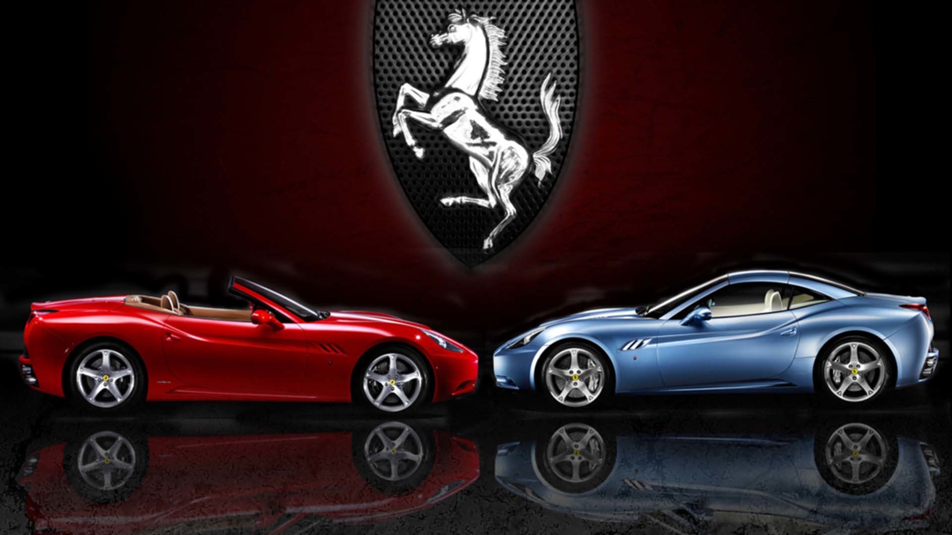 Ferrari California, Cavallino rampante, Rosso e blu, Sfondo nero, wallpaper 1920x1080