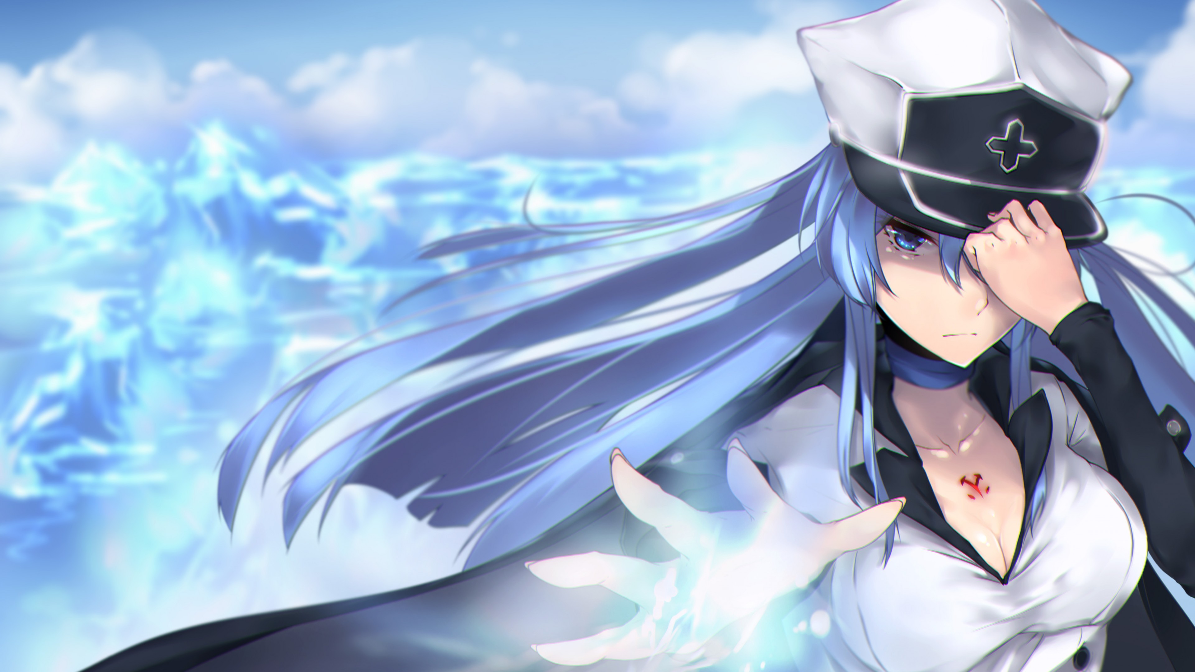 Esdeath, Akame ga Kill!, Uniforme, Ghiaccio, Azzurro, 16:9 4K, sfondo widescreen
