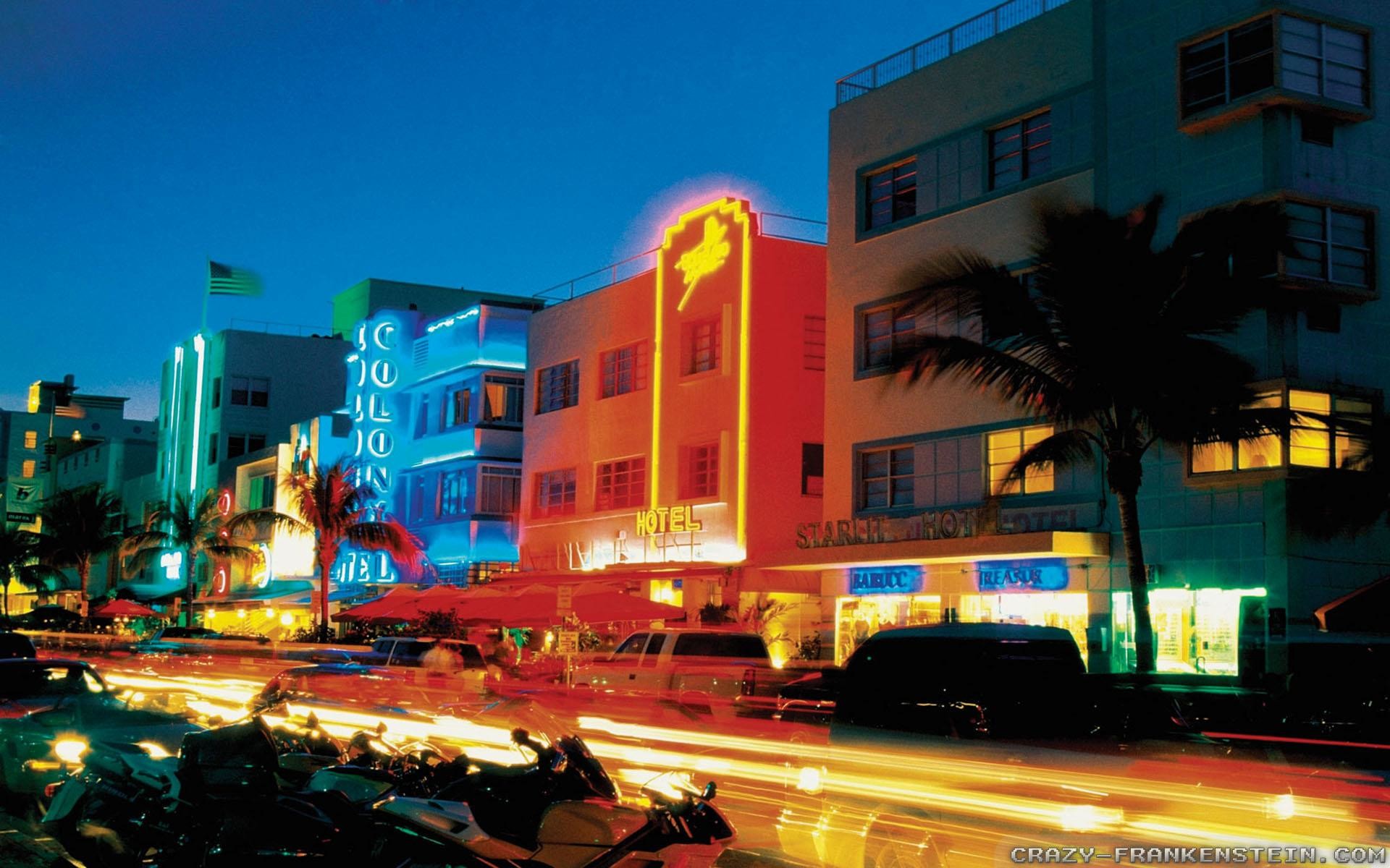Ocean Drive, South Beach, Art Deco, Neon, Notte, 1920x1200, sfondo MacBook Pro