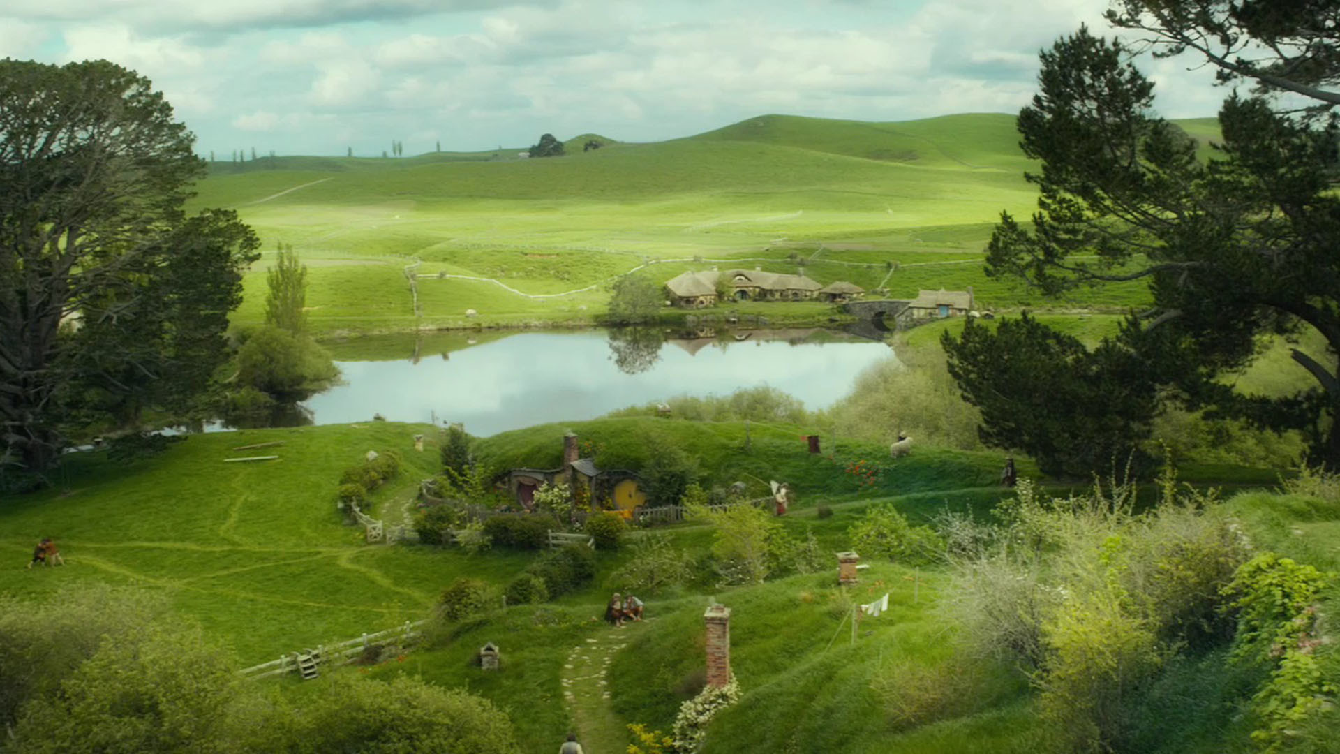 Hobbiville, Contea, Lo Hobbit, Lago, Colline verdi, Full HD, wallpaper per computer