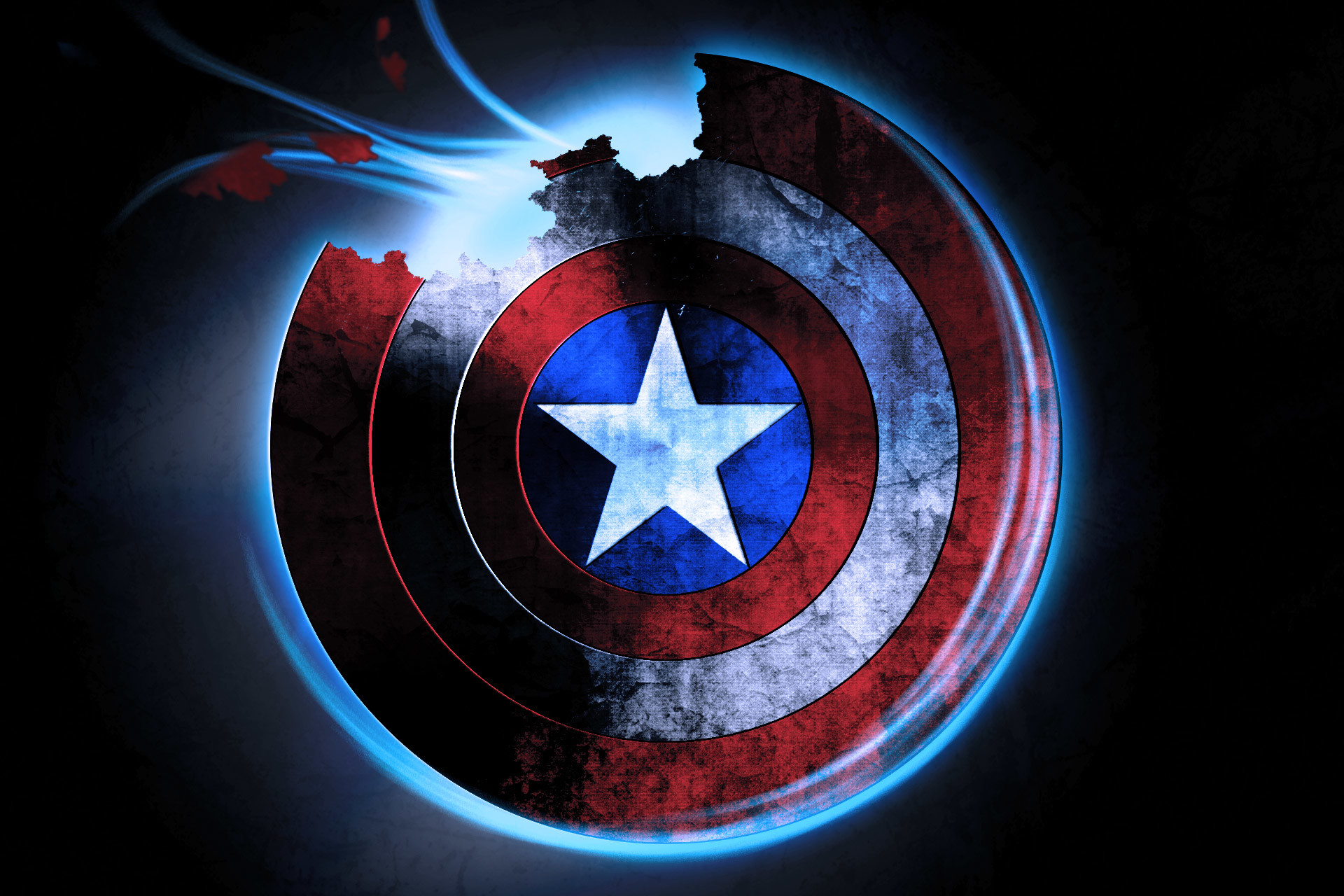 Scudo di Capitan America, Capitan America, Bagliore blu, Full HD, sfondo per portatile