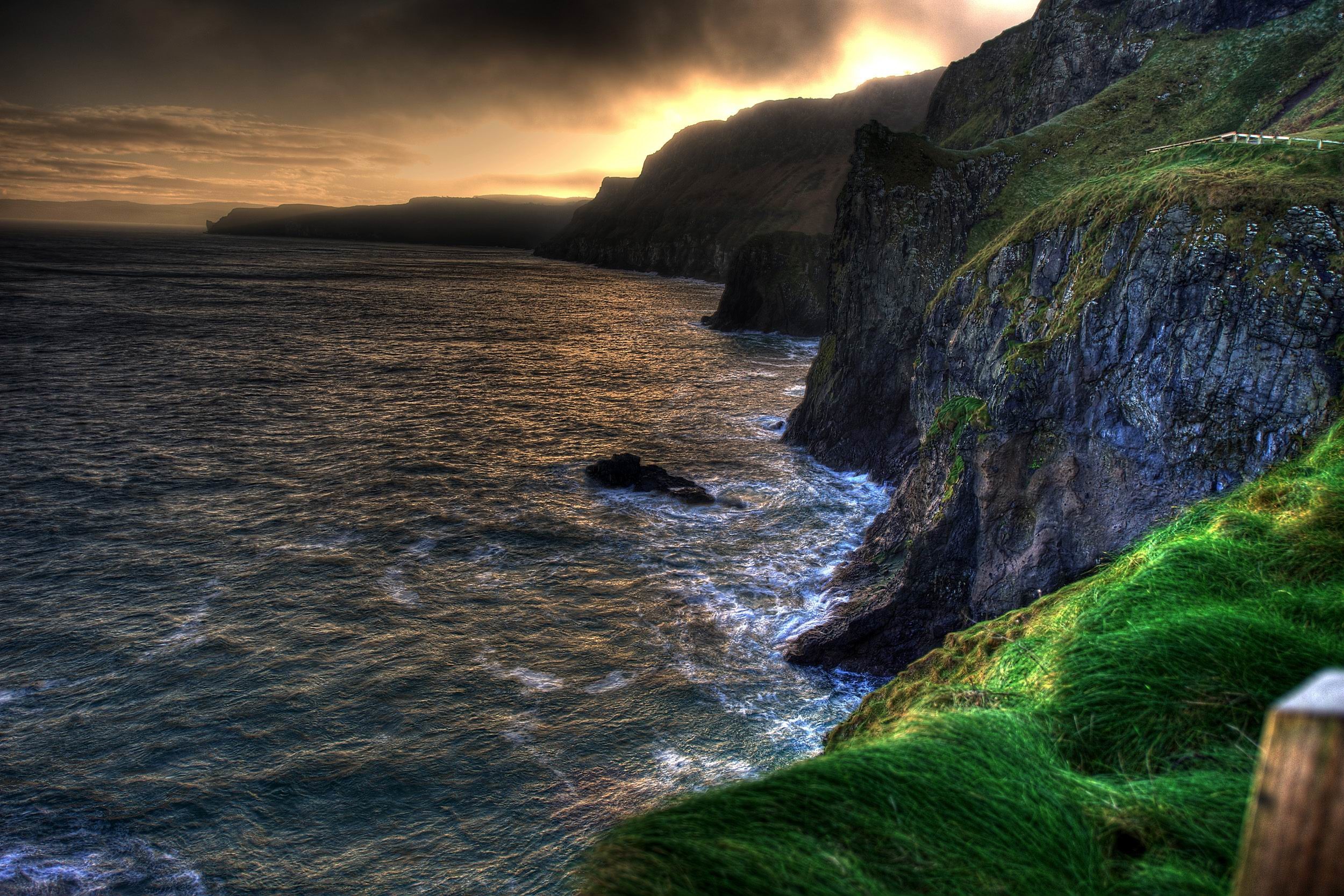Irlanda, Scogliere, Mare, Tramonto, Full HD, sfondo per portatile
