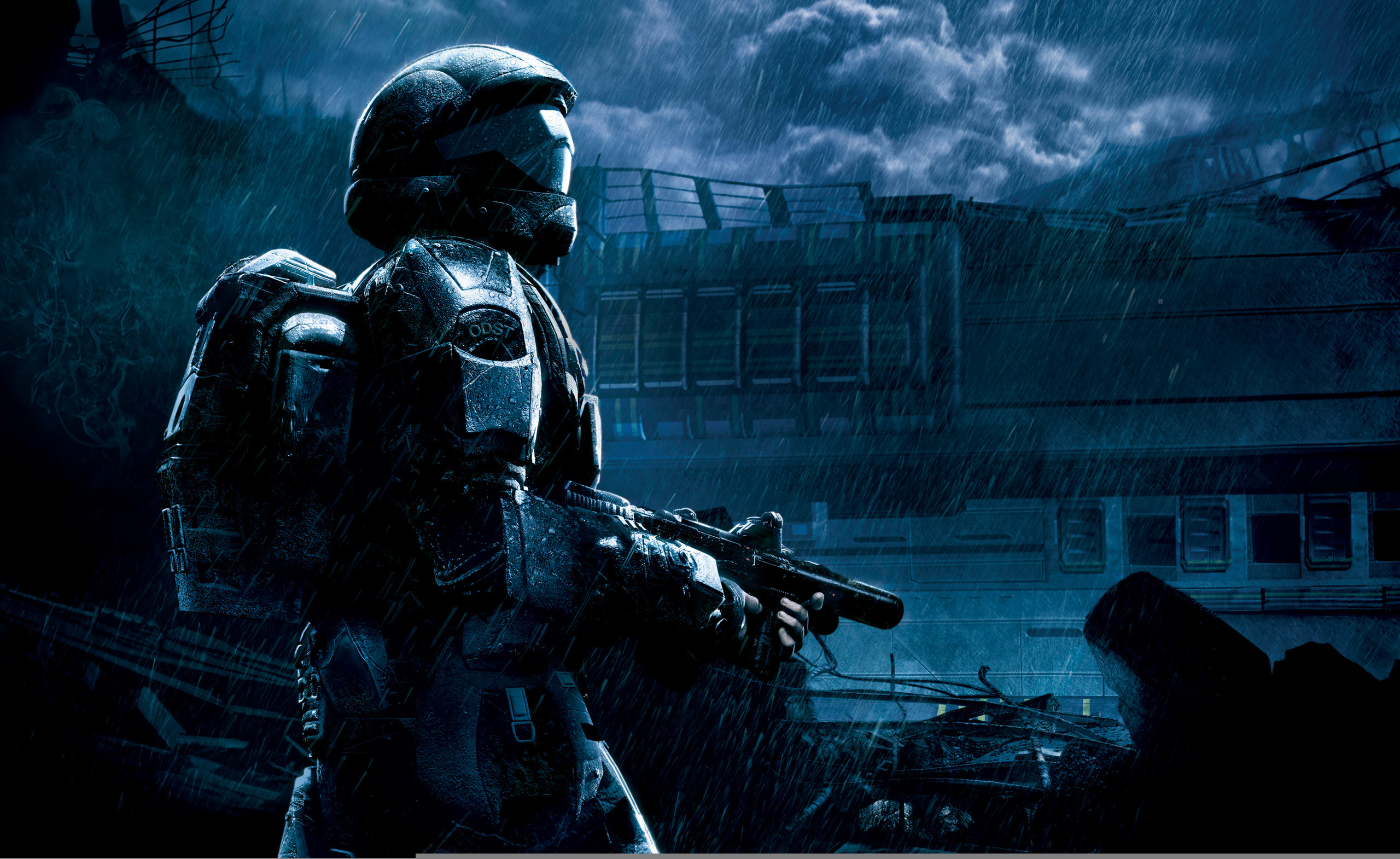 Halo 3: ODST, The Rookie, Halo, Notte, Pioggia, 2K, sfondo desktop