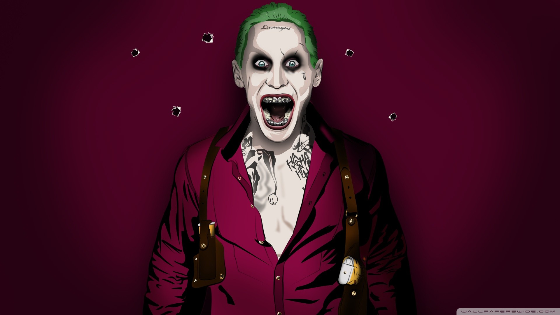 Joker, Jared Leto, Suicide Squad, Tatuaggi, Rosso bordeaux, Full HD, sfondo per PC
