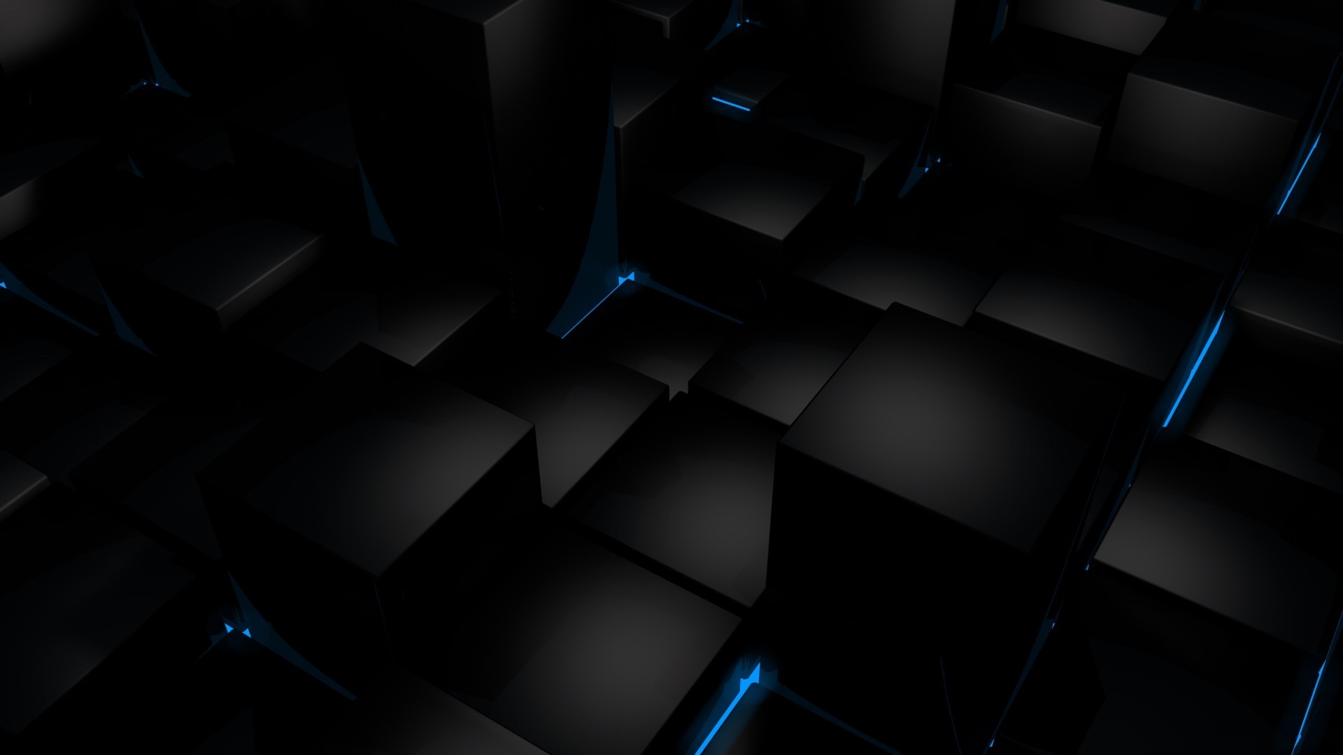 Cubi, 3D, Sfondo nero, Blu, Full HD, wallpaper desktop