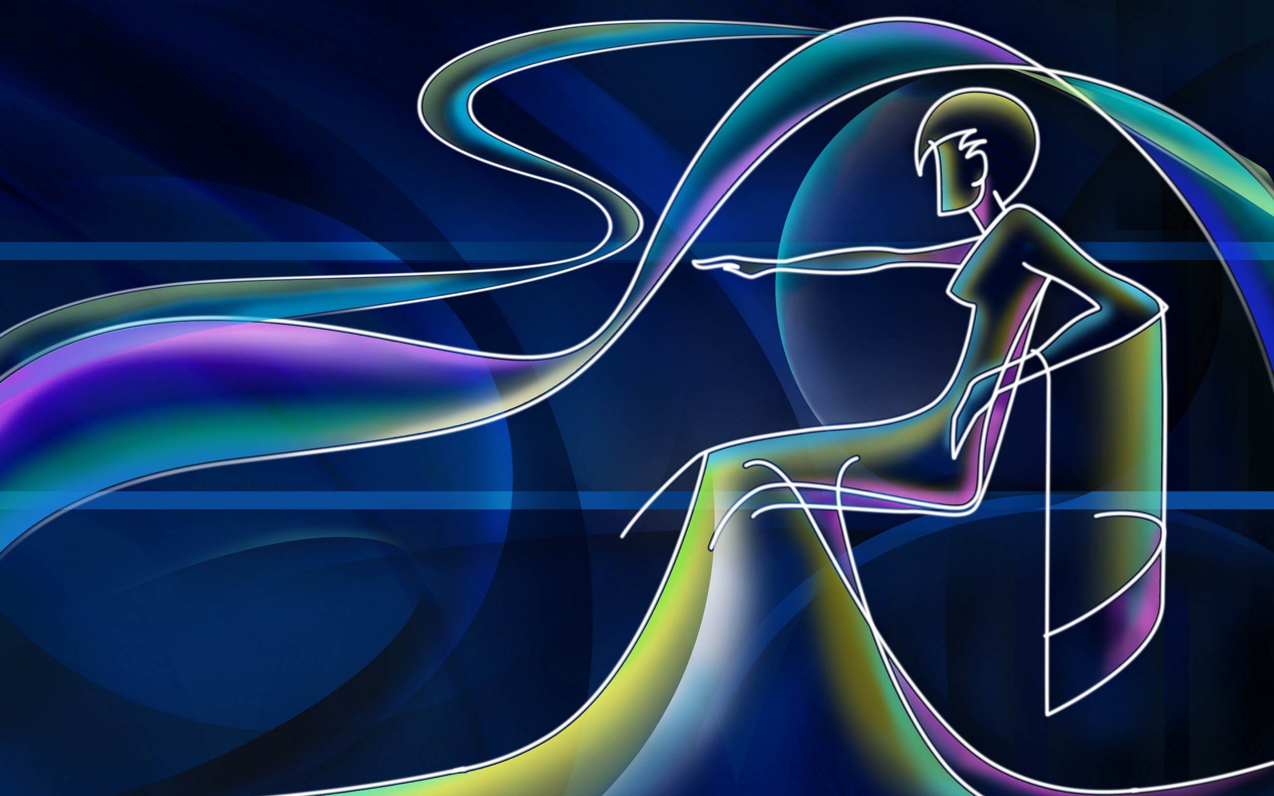 Figura al neon, Linee colorate, Blu, Arte digitale, 2560x1600, immagine di sfondo