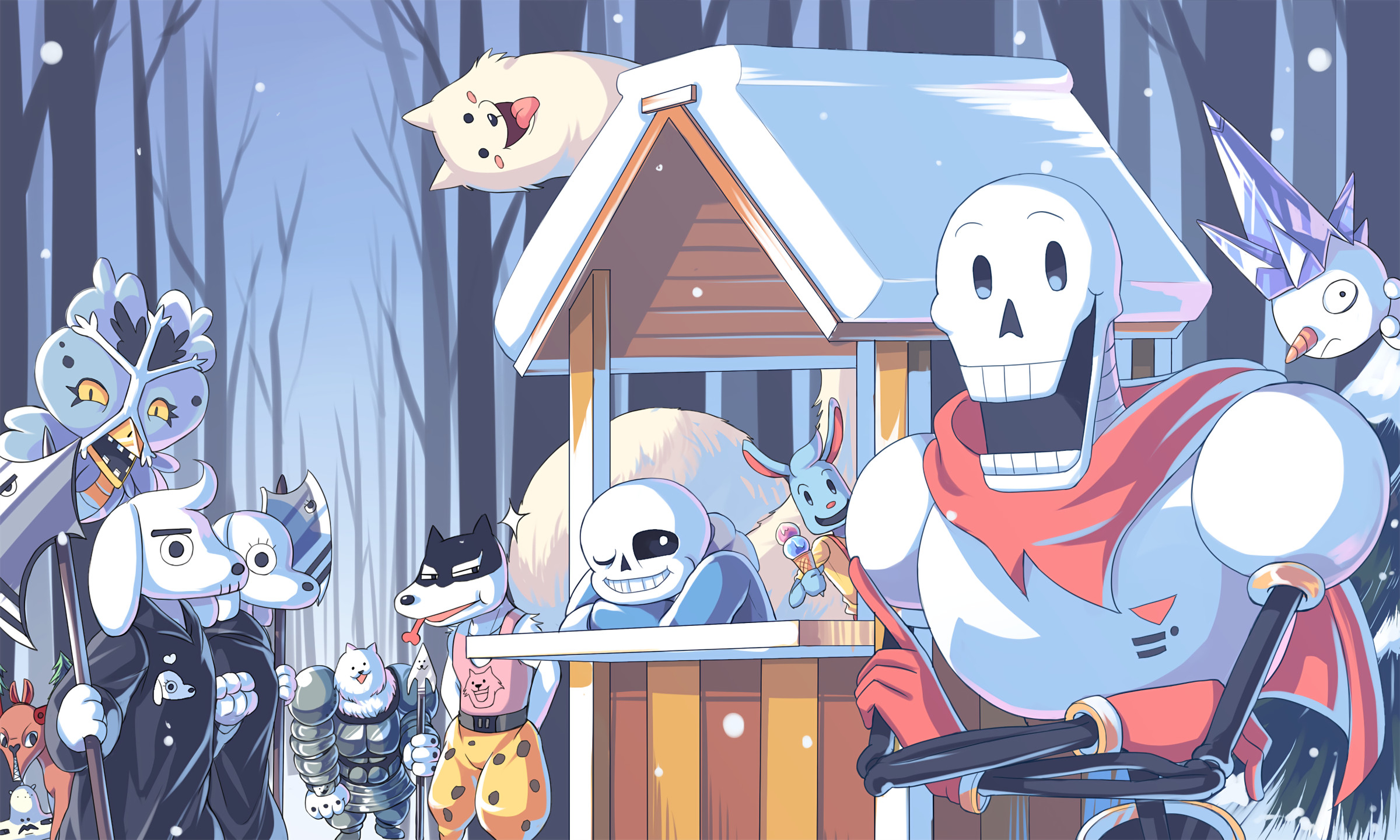 Papyrus, Sans, Undertale, Snowdin, Lesser Dog, Full HD, sfondo per PC e portatile