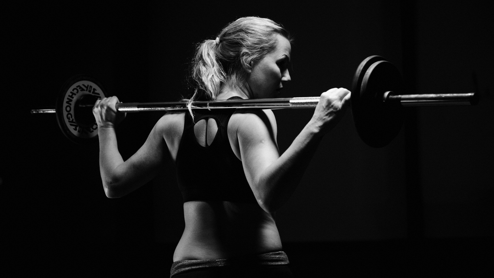 Bilanciere, Fitness femminile, Bianco e nero, Full HD, sfondo per PC