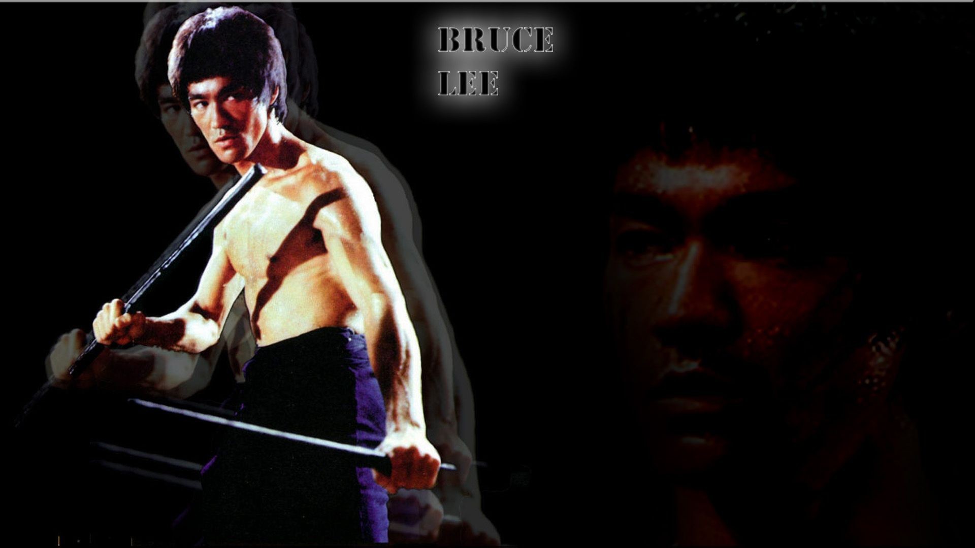 Bruce Lee, Nunchaku, Sfondo scuro, 16:9 Full HD, wallpaper widescreen
