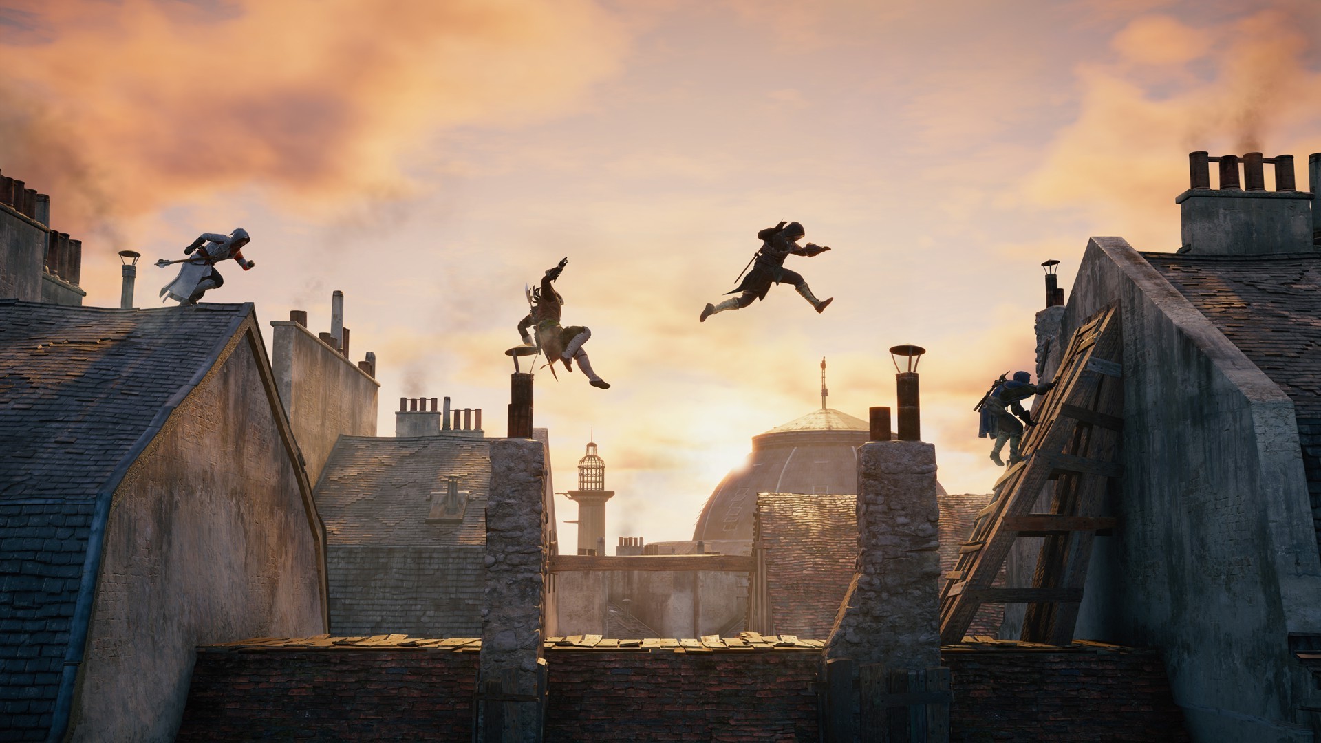 Assassin's Creed Unity, Parigi, Tetti, Tramonto, 16:9 Full HD, sfondo widescreen