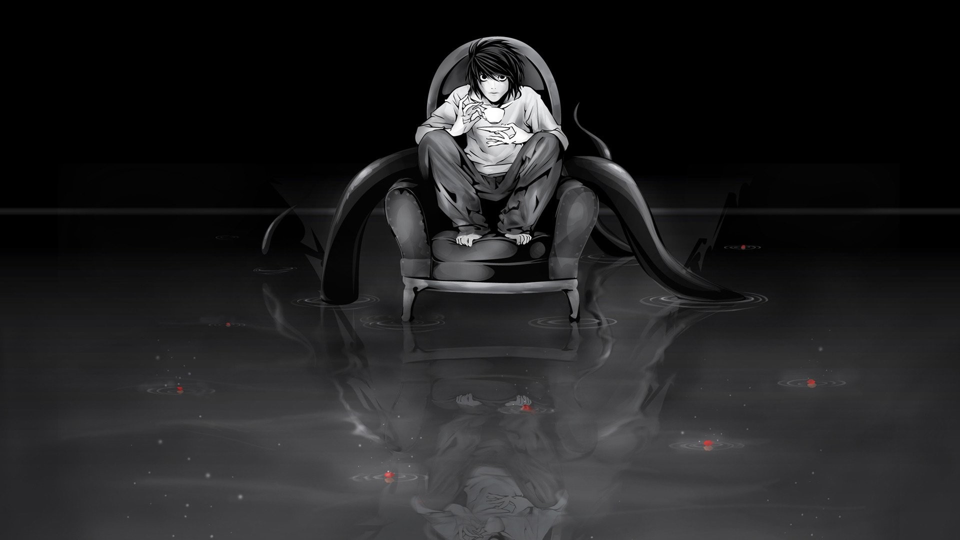 L Lawliet, Death Note, Poltrona, Riflesso, Scuro, 1920x1080, sfondo per PC
