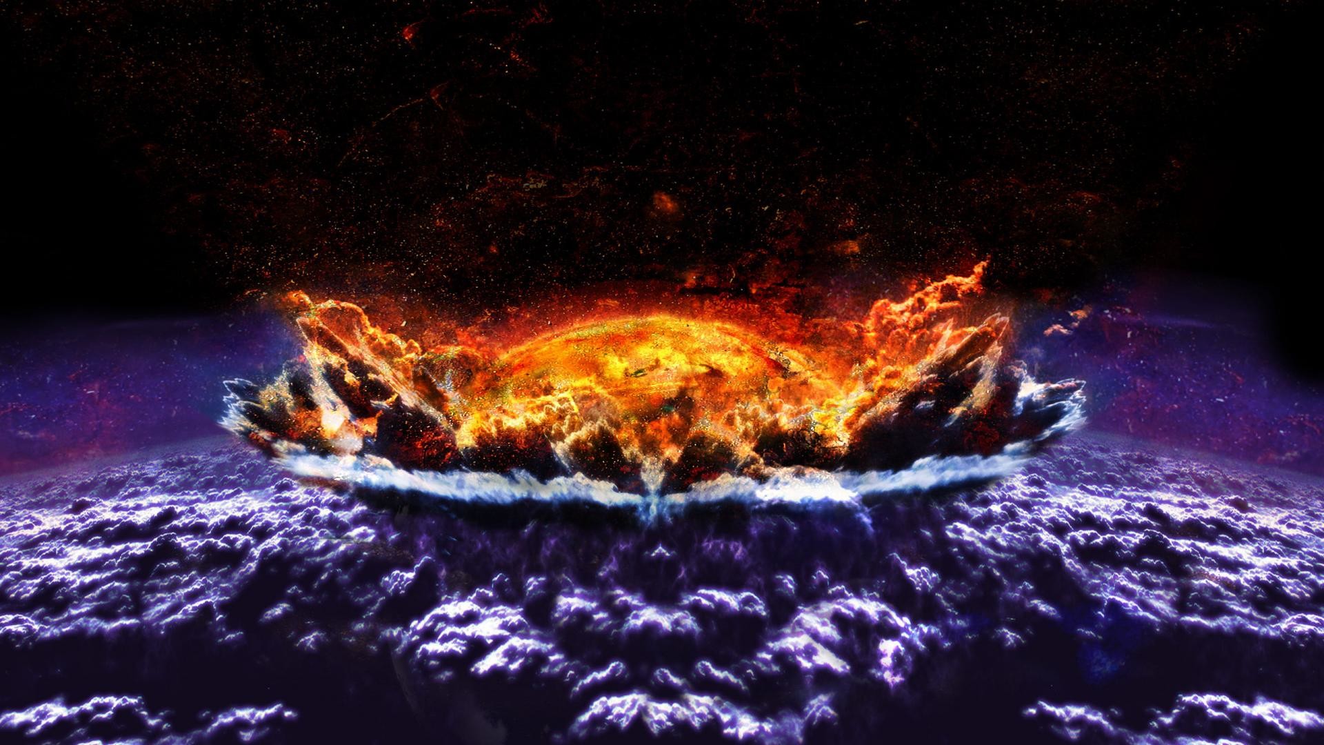 Sole, Brillamento solare, Fuoco, Arte digitale, Full HD 1080p, sfondo desktop