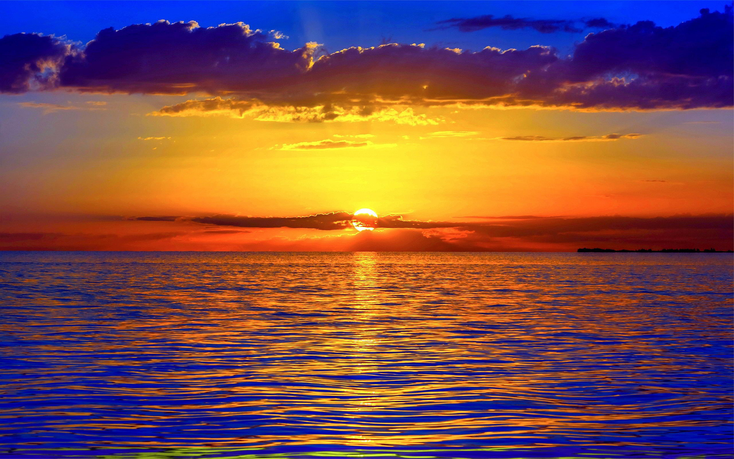 Tramonto sul mare, Nuvole, Blu, Arancione, Orizzonte, 2560x1600, immagine di sfondo