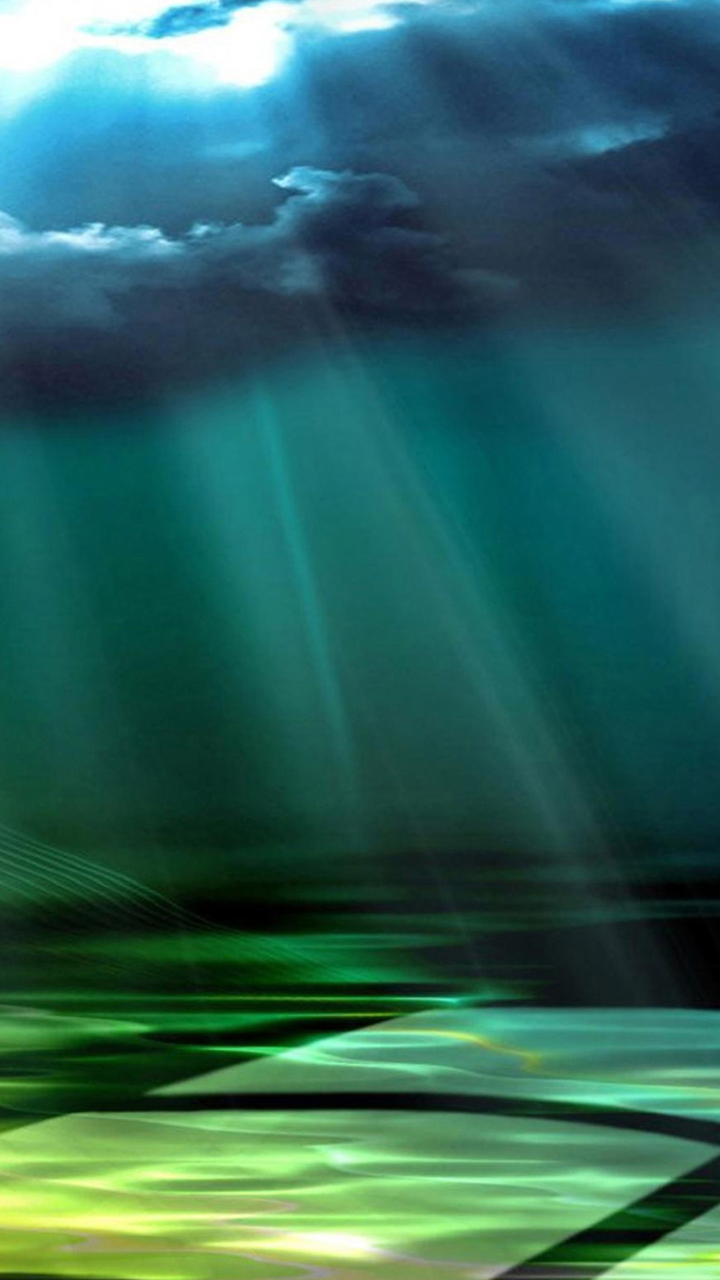 Raggi di luce, Nuvole, Verde acqua, Arte digitale, immagine di sfondo Galaxy S6