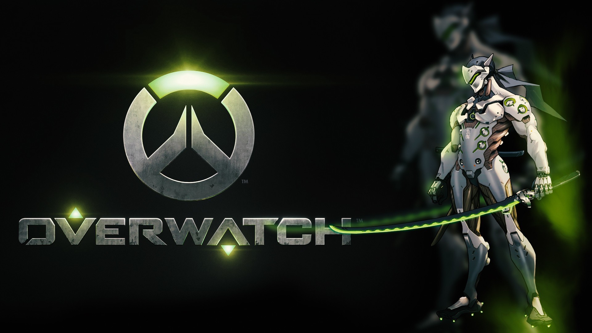Genji, Logo di Overwatch, Overwatch, Verde, Scuro, Full HD, sfondo per PC