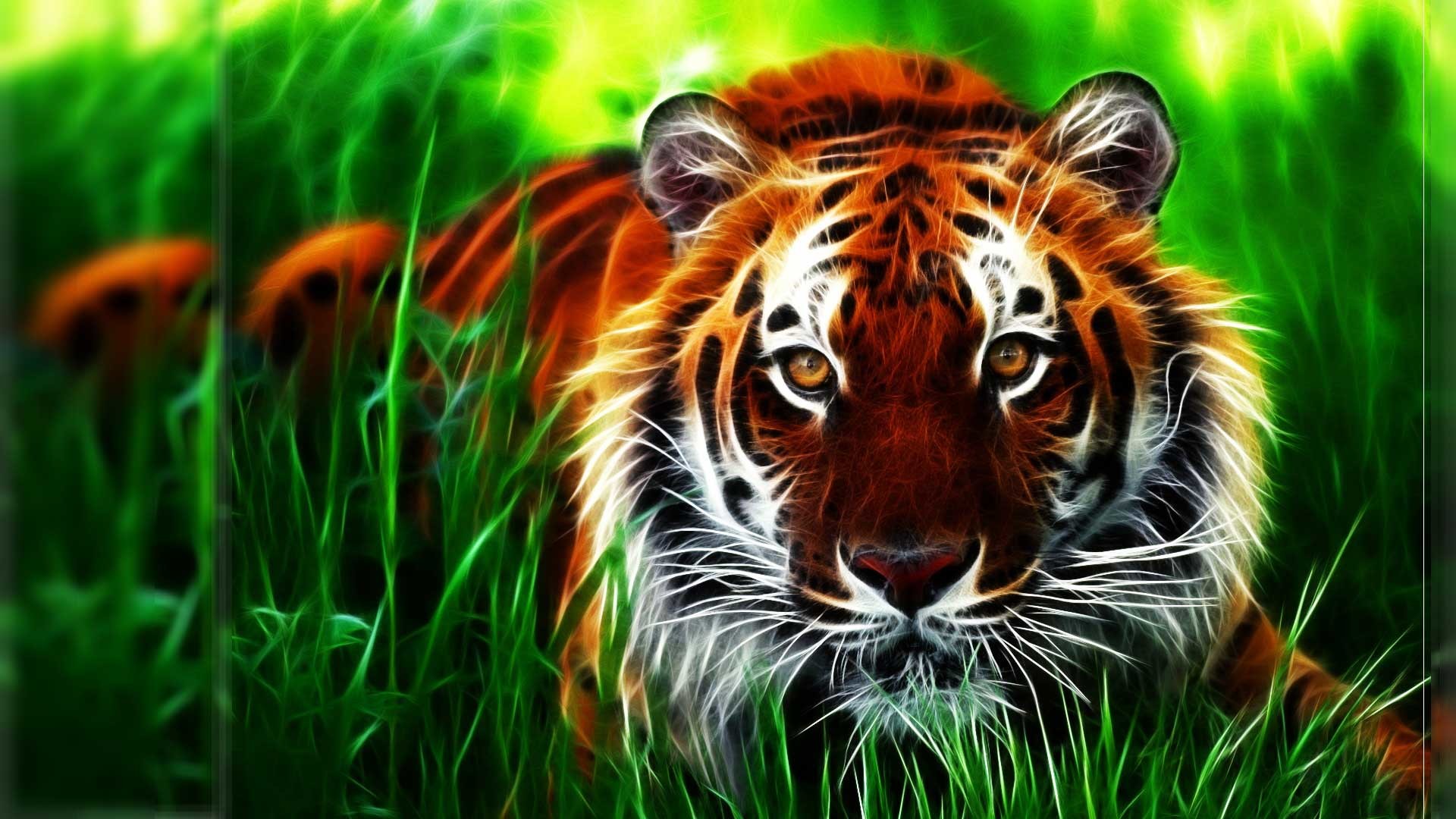 Tigre, Arte frattale, Erba, Arte digitale, sfondo per PC