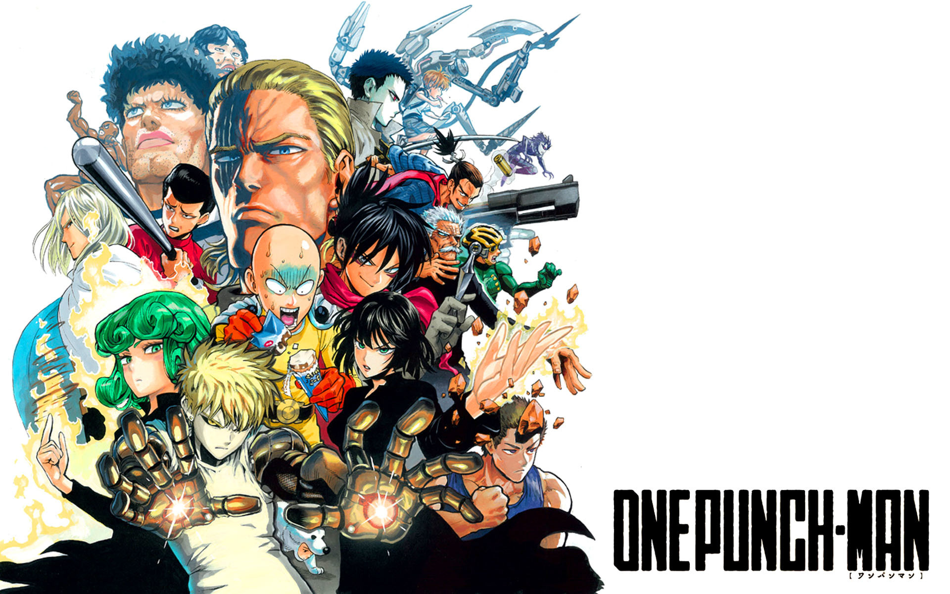 One Punch Man, Saitama, Tatsumaki, Genos, Gruppo di eroi, Logo, 1920x1200, immagine di sfondo