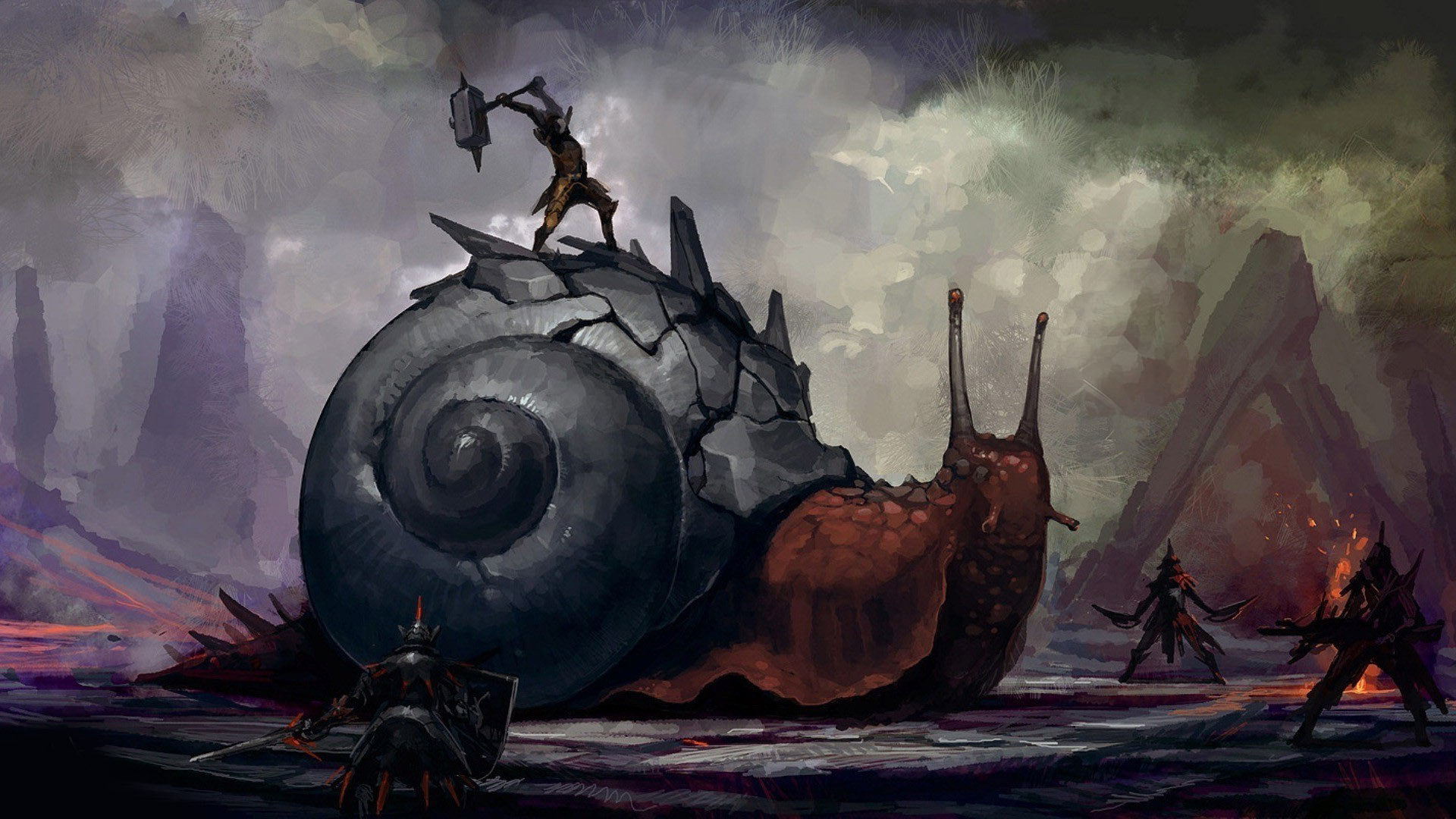 Monster Hunter, Lumaca gigante, Cacciatori, Fan art, Full HD, sfondo per PC