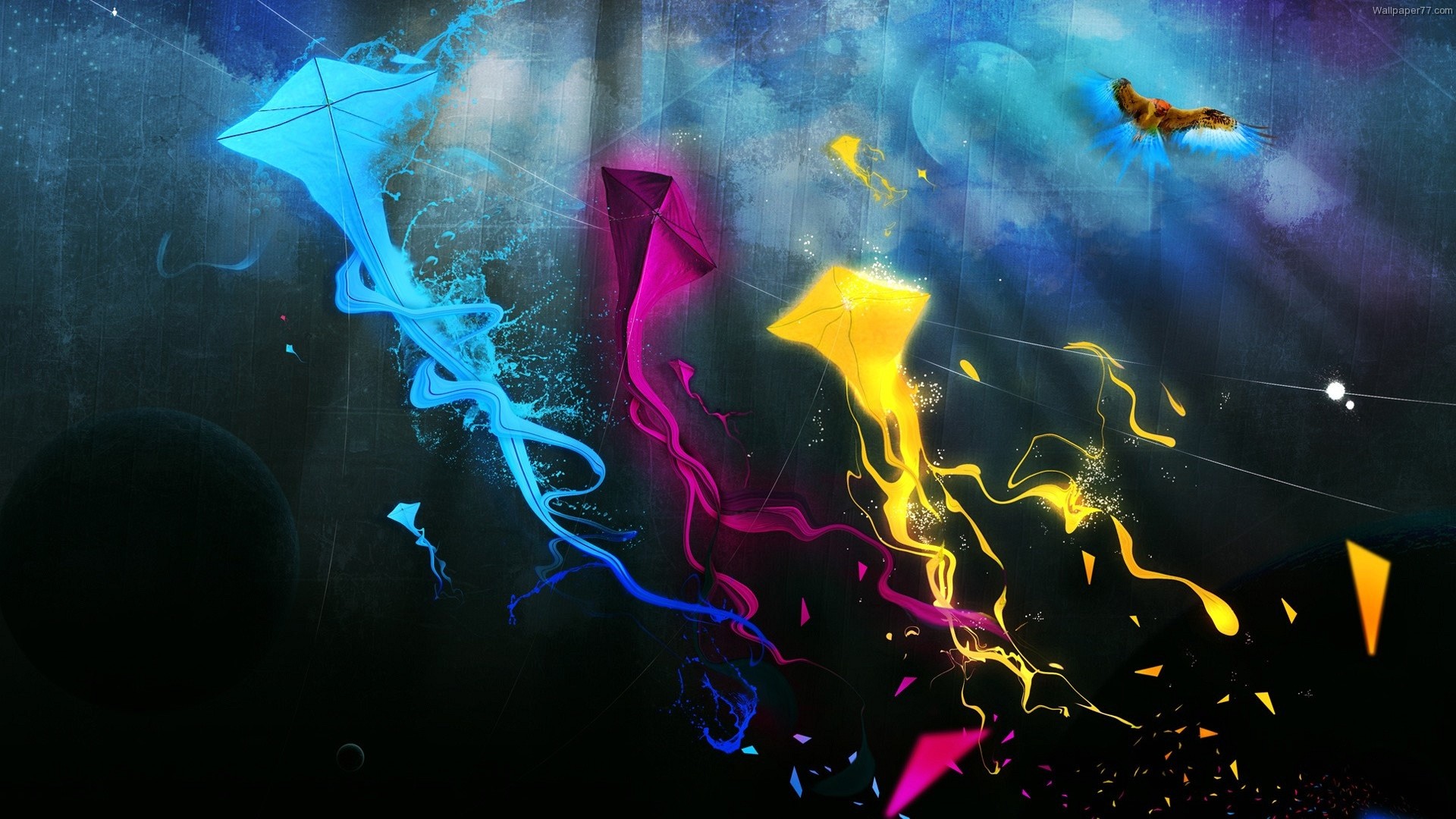 Meduse colorate, Arte digitale, Inchiostro, Sfondo scuro, wallpaper PC