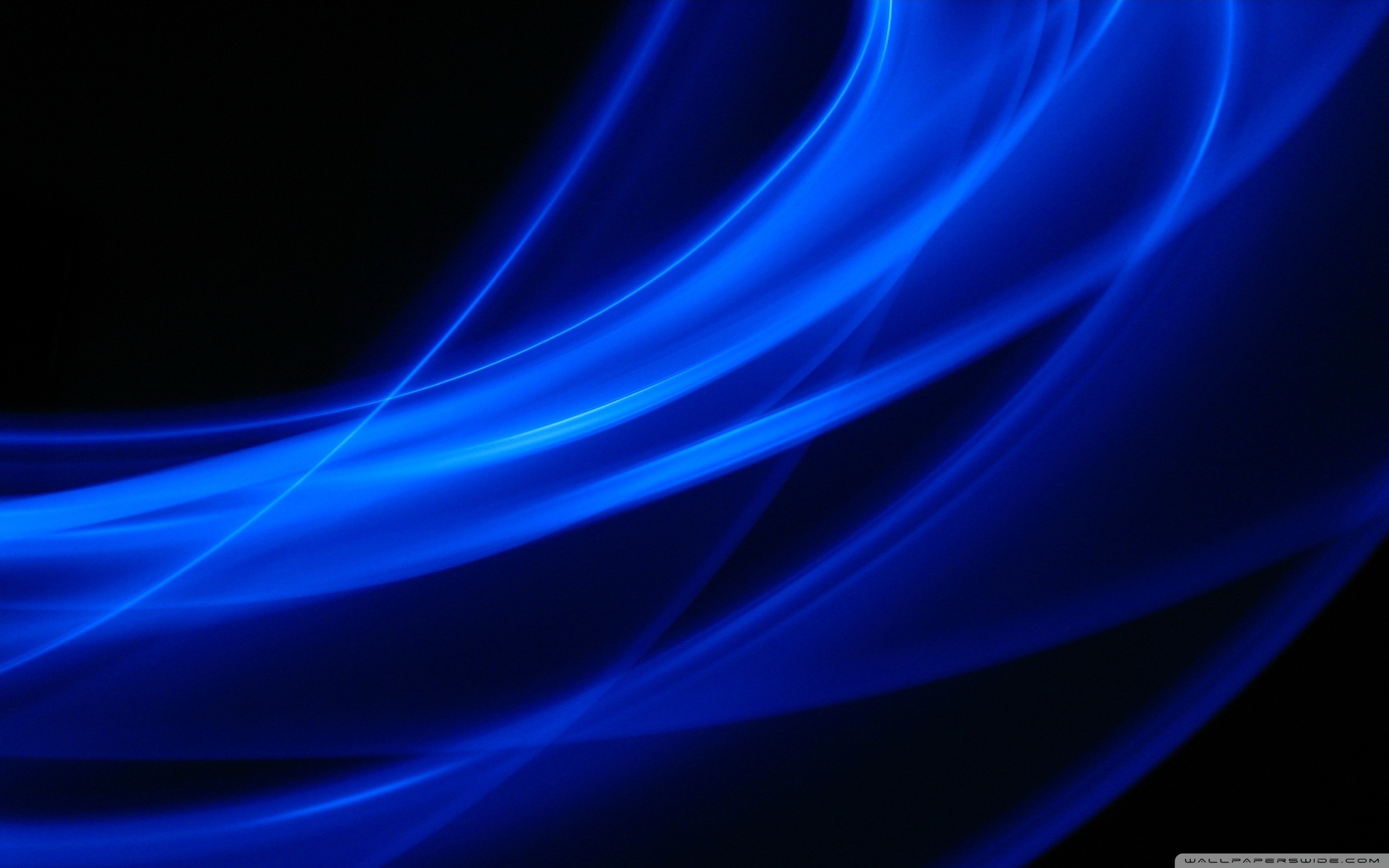 Onde di luce, Blu elettrico, Sfondo nero, Astratto, 2K, wallpaper per computer