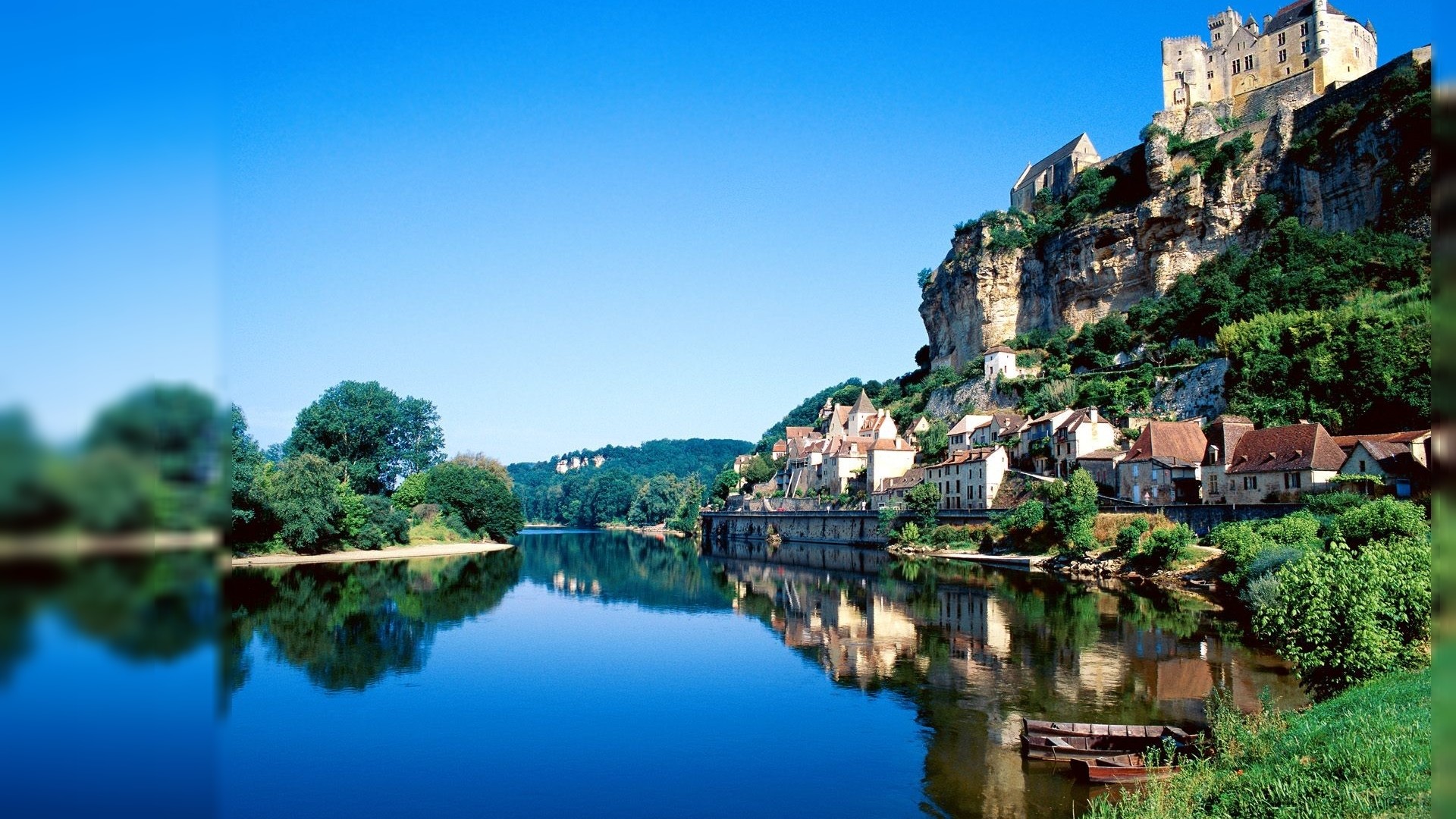 Beynac-et-Cazenac, Dordogna, Francia, Castello, Fiume, Full HD, wallpaper per desktop