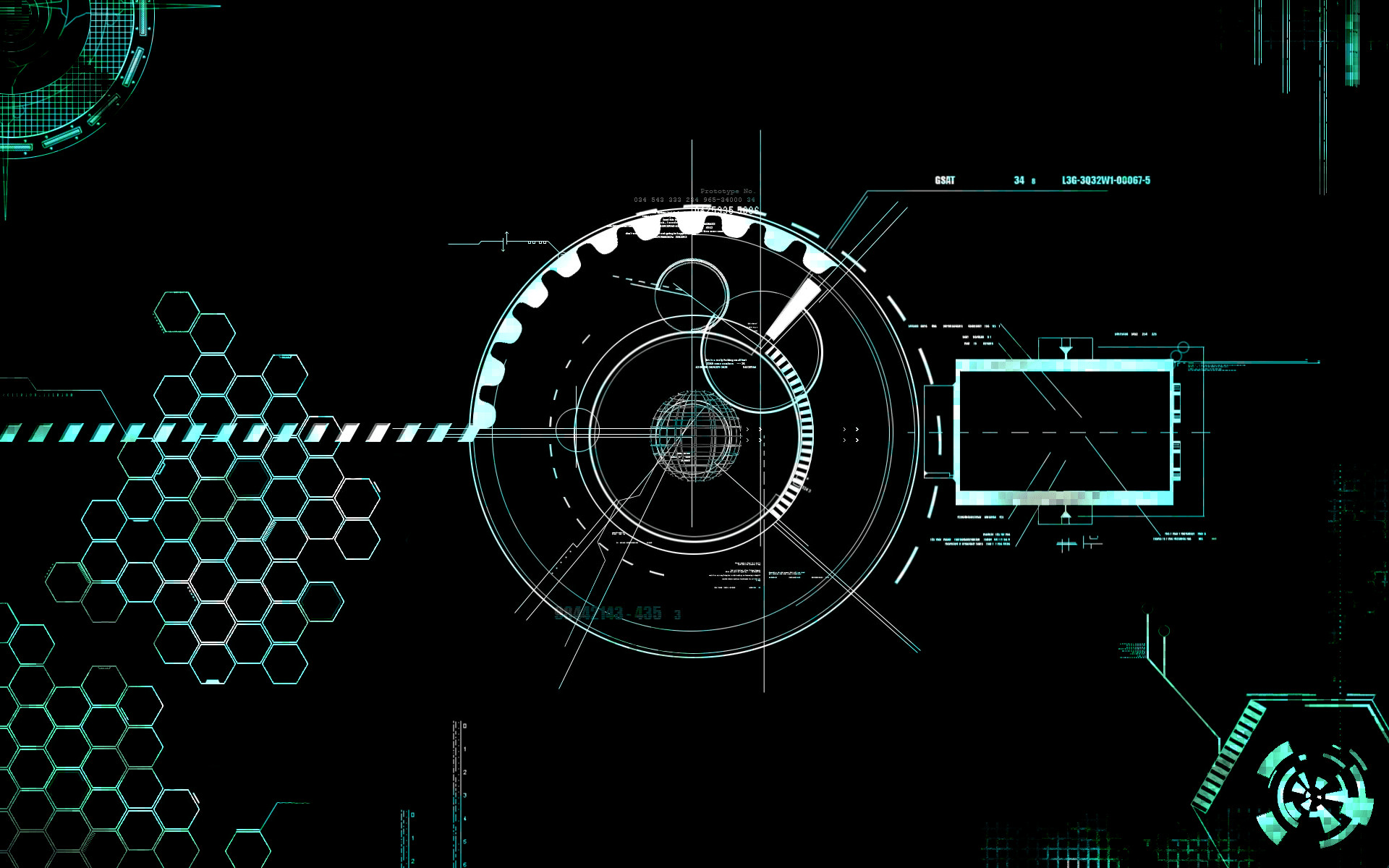 Interfaccia HUD, Esagoni, Sfondo nero, Futuristico, 1920x1200, wallpaper desktop