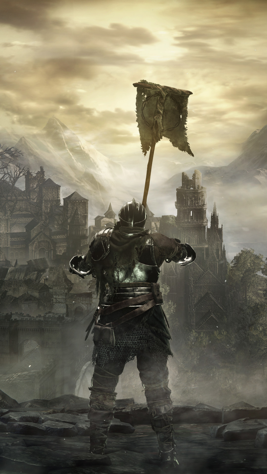 Dark Souls III, Cavaliere, Stendardo, Rovine, Full HD, sfondo per smartphone